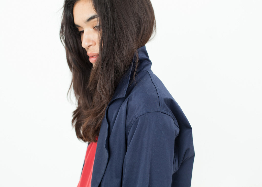 Sateen Trench in Navy - raj