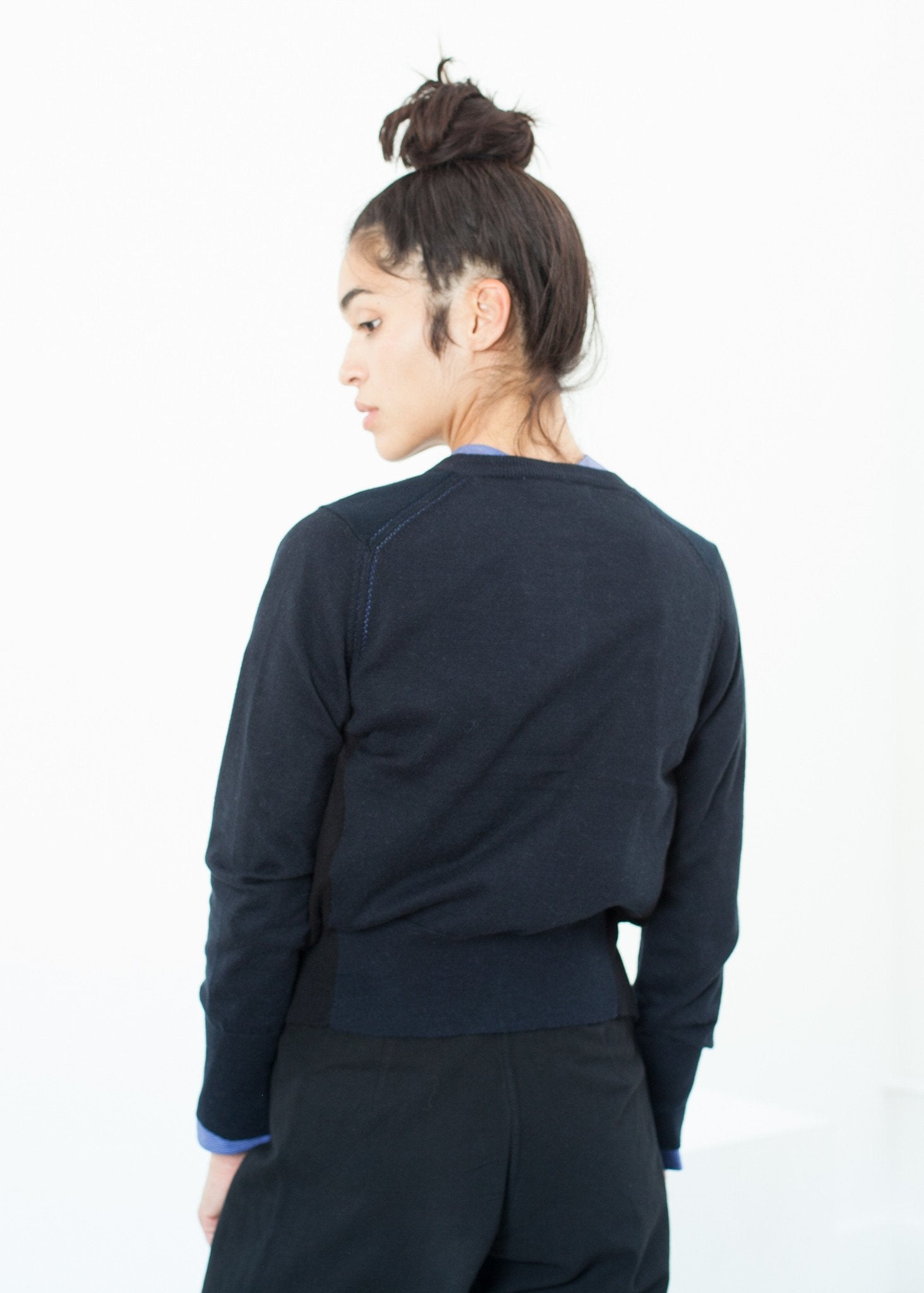 Quilt Pattern Cardigan in Black/Navy - raj