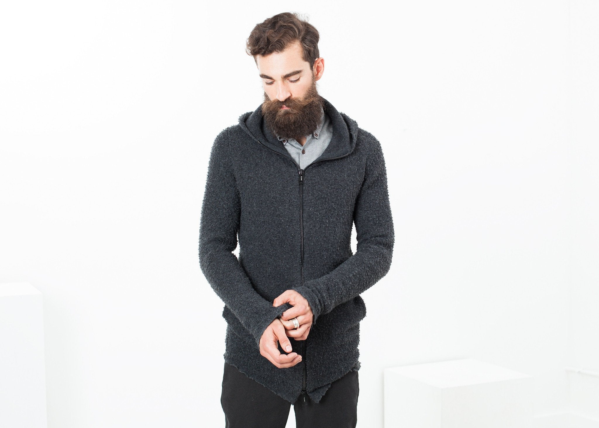 Pill Zip Sweater in Anthracite - raj