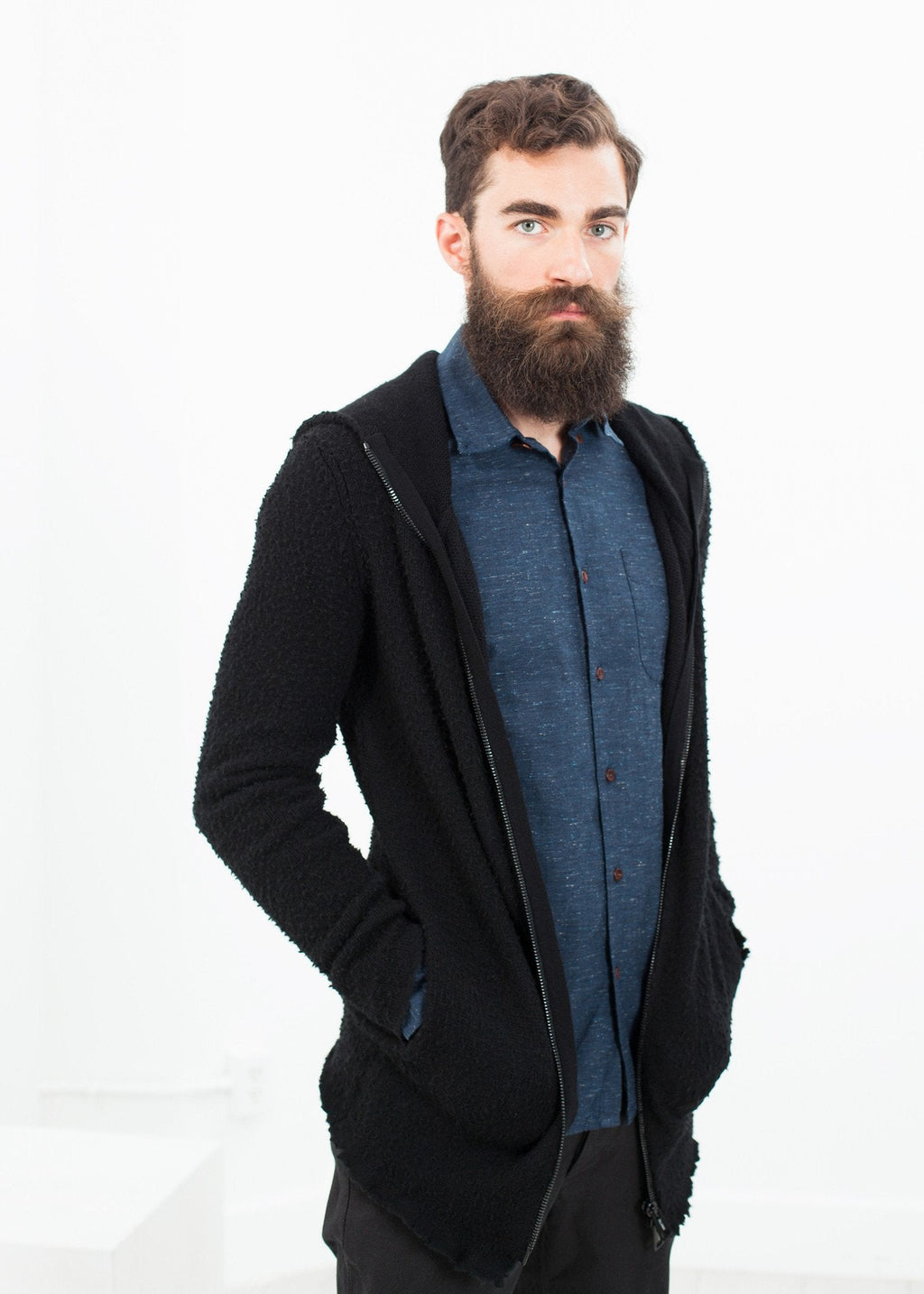 Pill Zip Sweater in Black -nadeem
