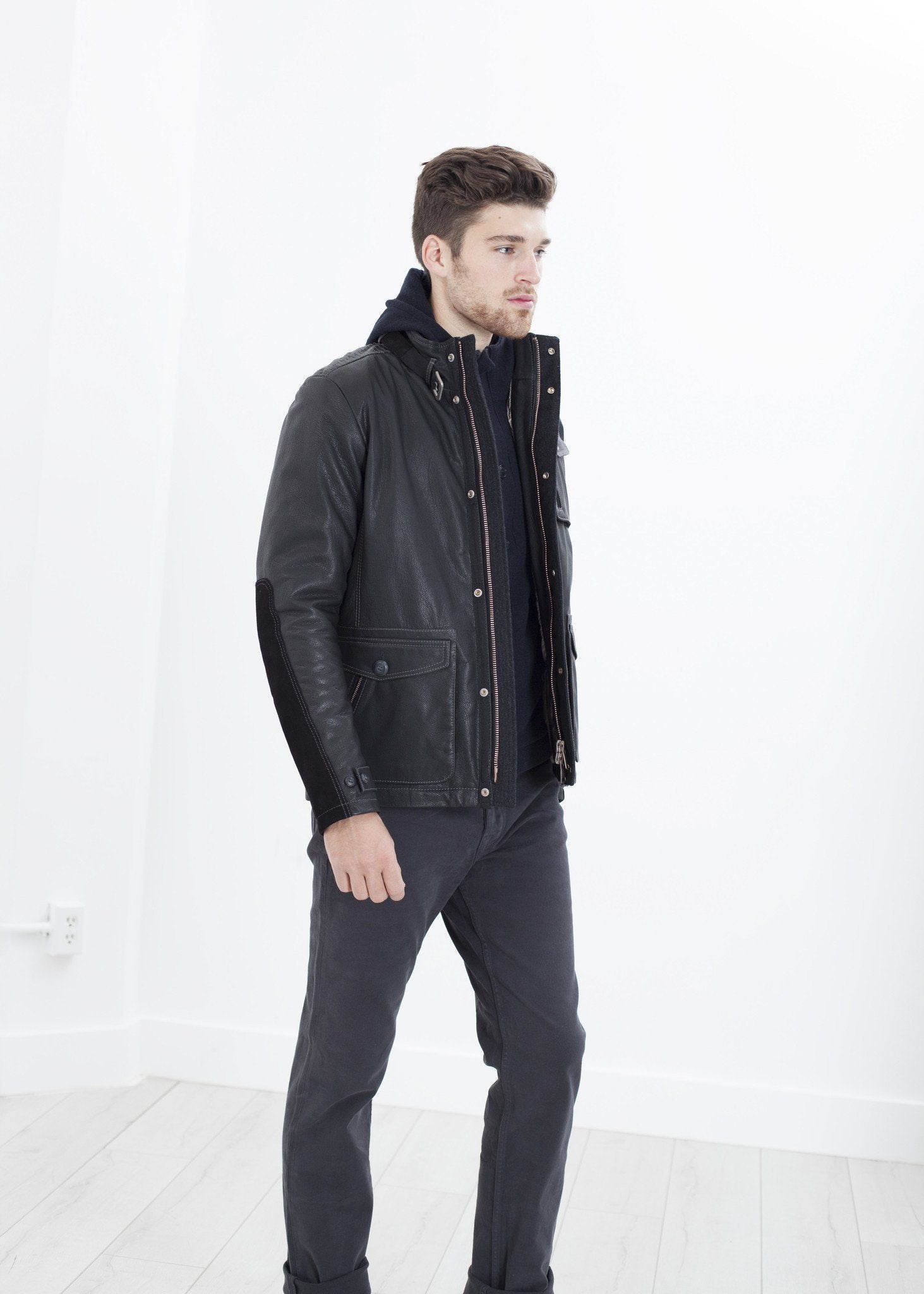 Prince Leather Field Jacket in Meteor - raj