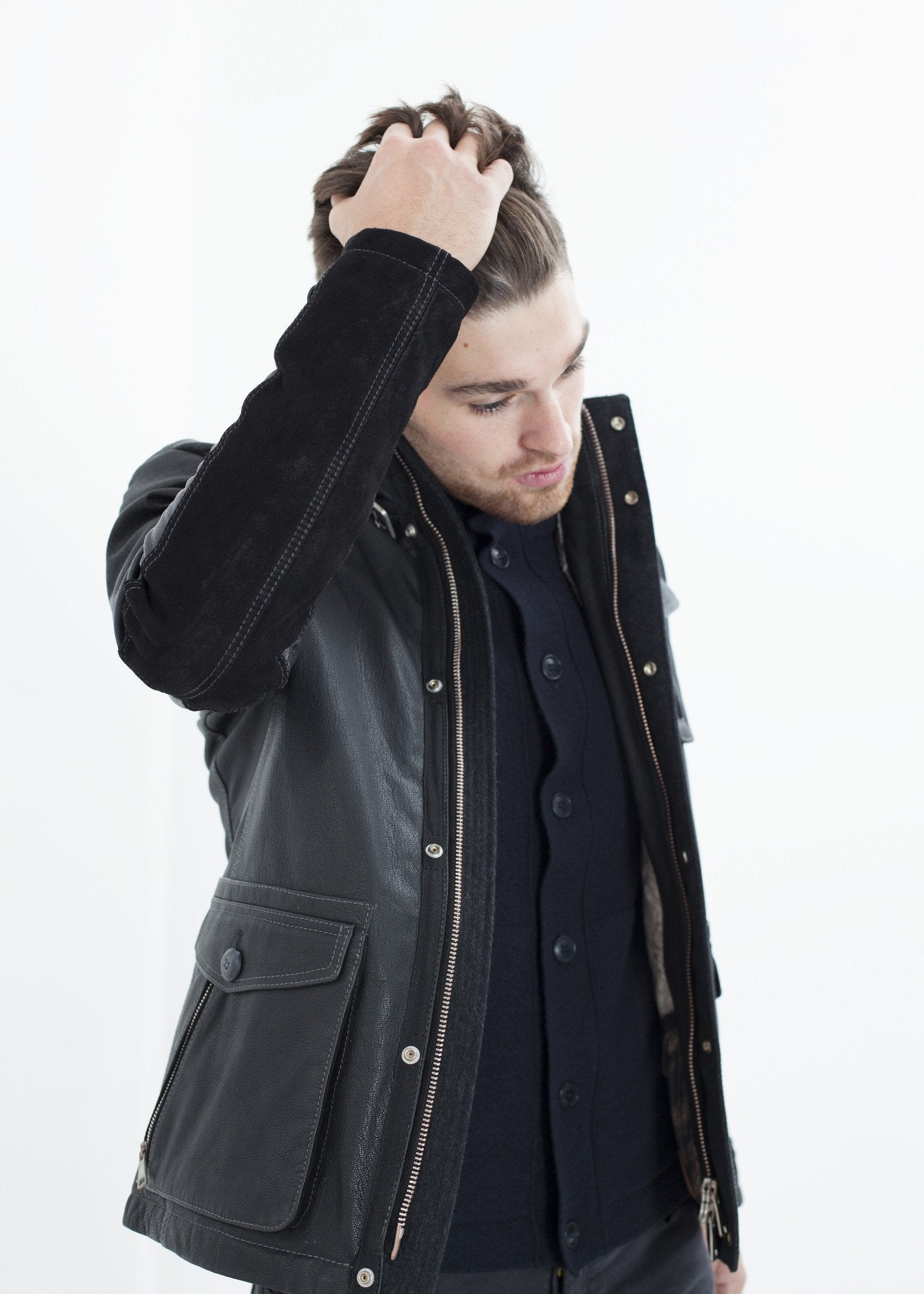 Prince Leather Field Jacket in Meteor - raj