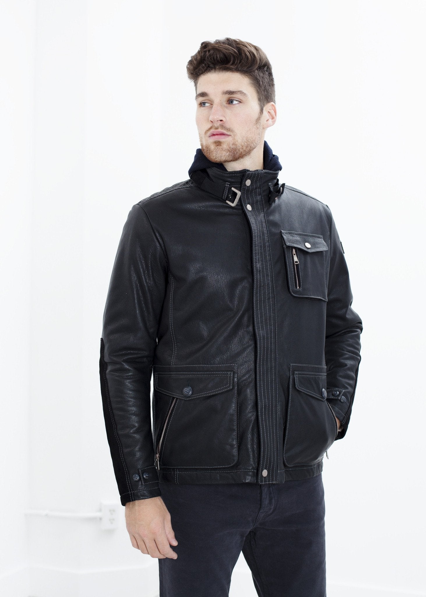 Prince Leather Field Jacket in Meteor -nadeem