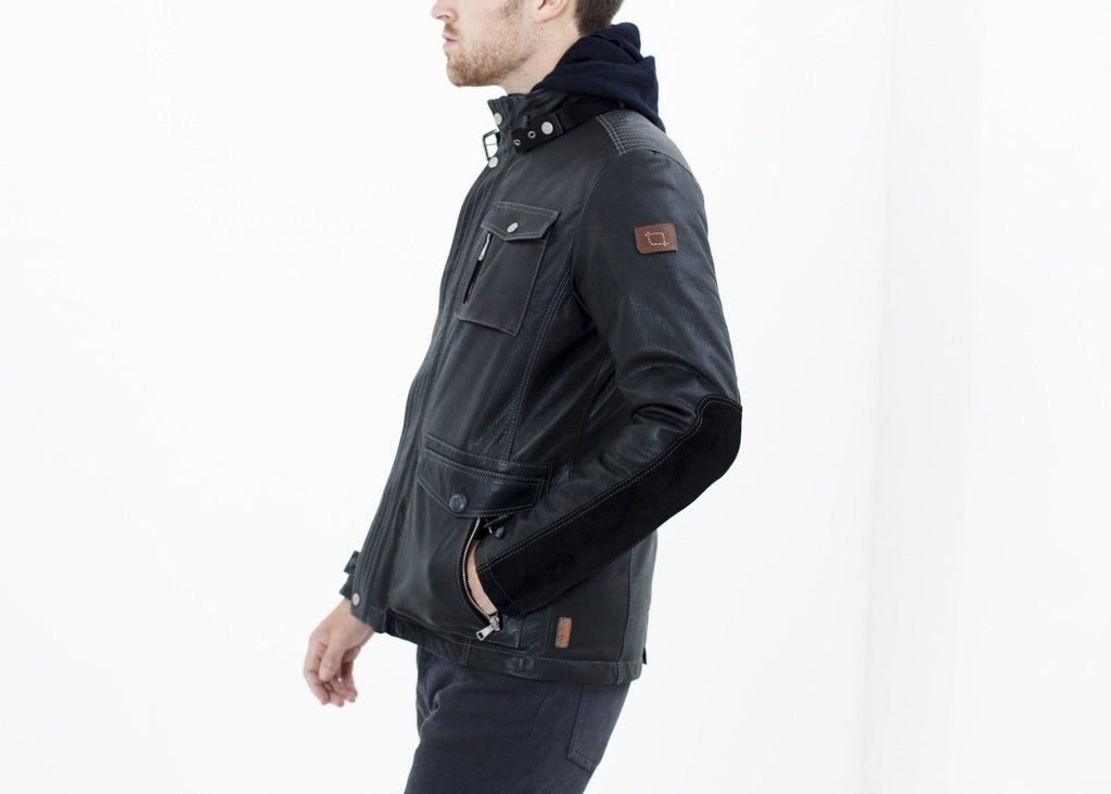 Prince Leather Field Jacket in Meteor - raj