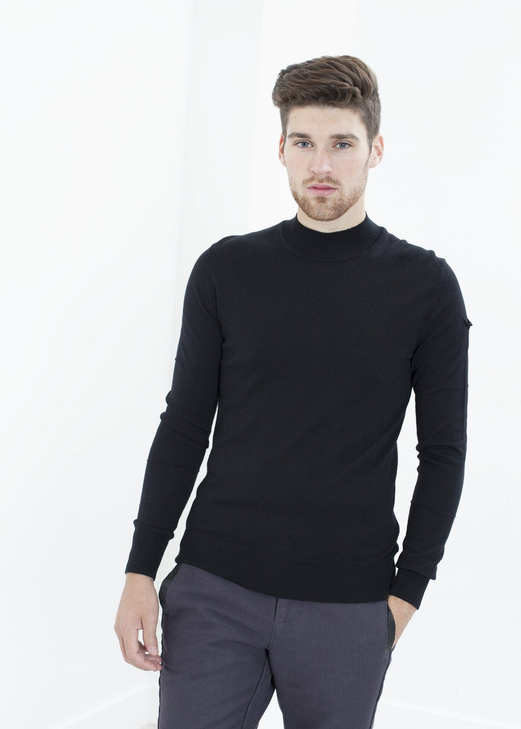 Merino Knit Turtleneck in Black - raj