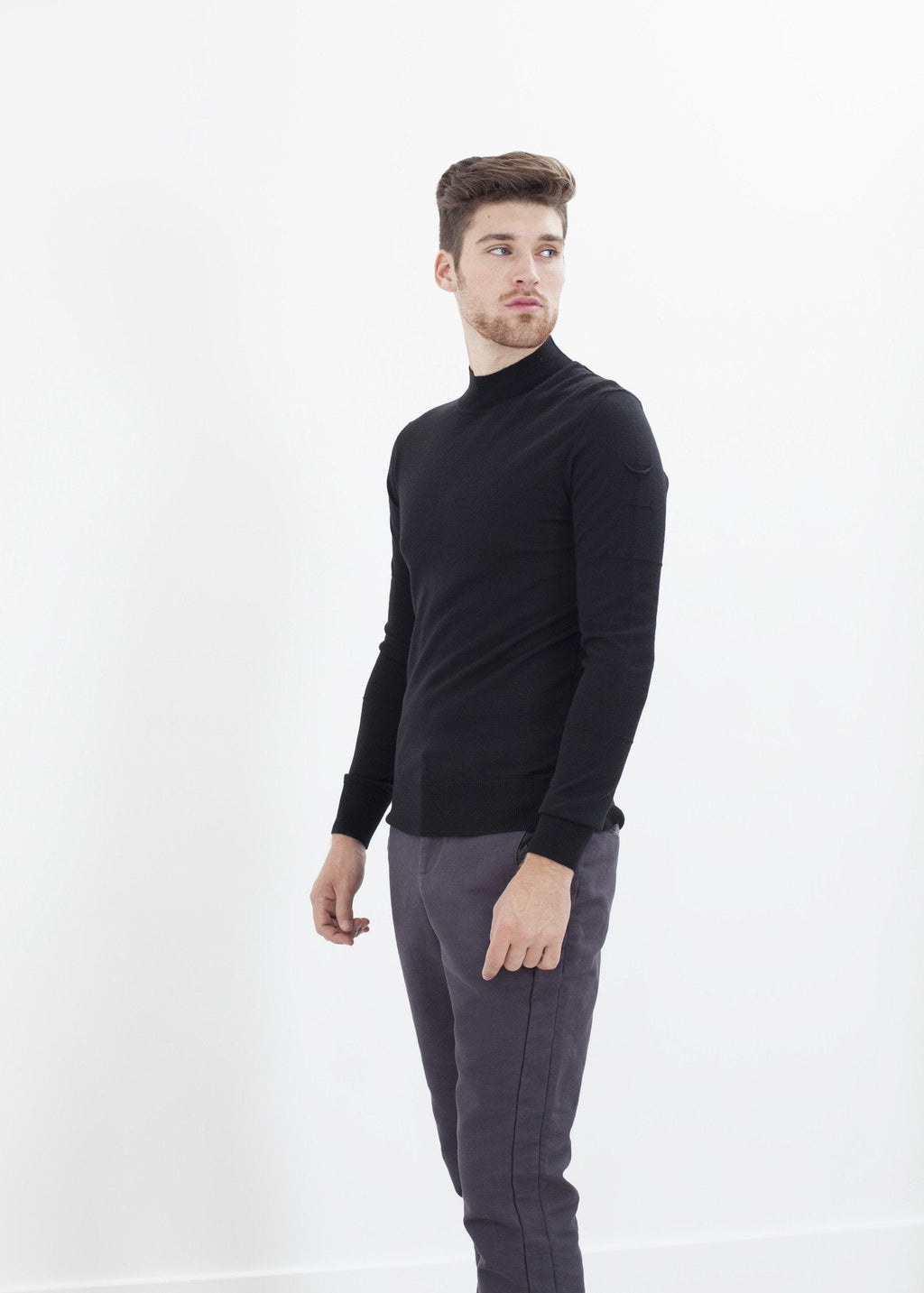 Merino Knit Turtleneck in Black -nadeem