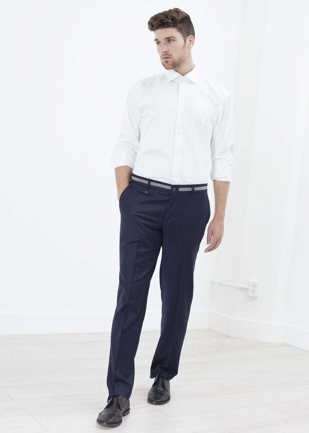 Sinclair Trouser in Navy Stripe -nadeem