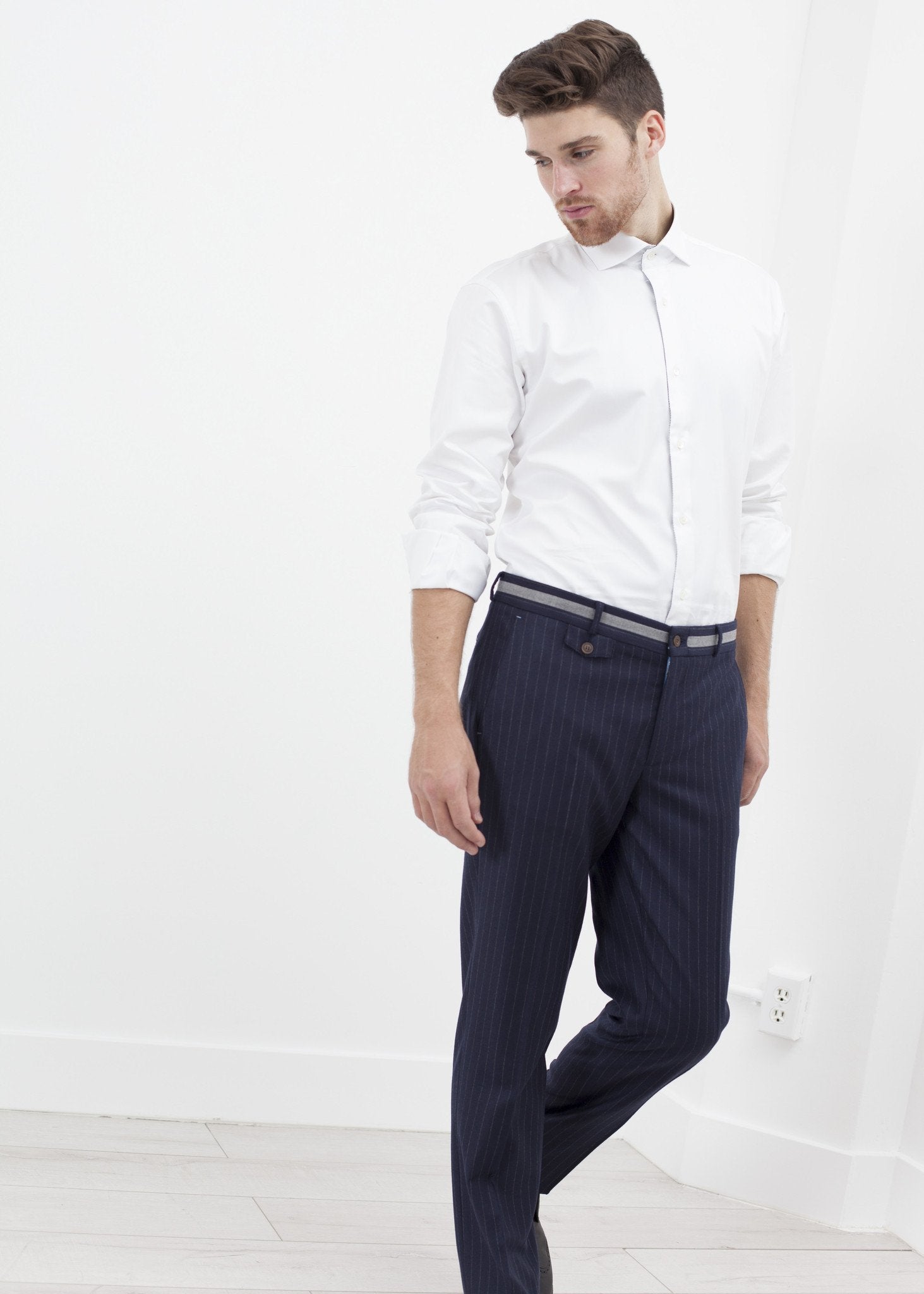 Sinclair Trouser in Navy Stripe - raj