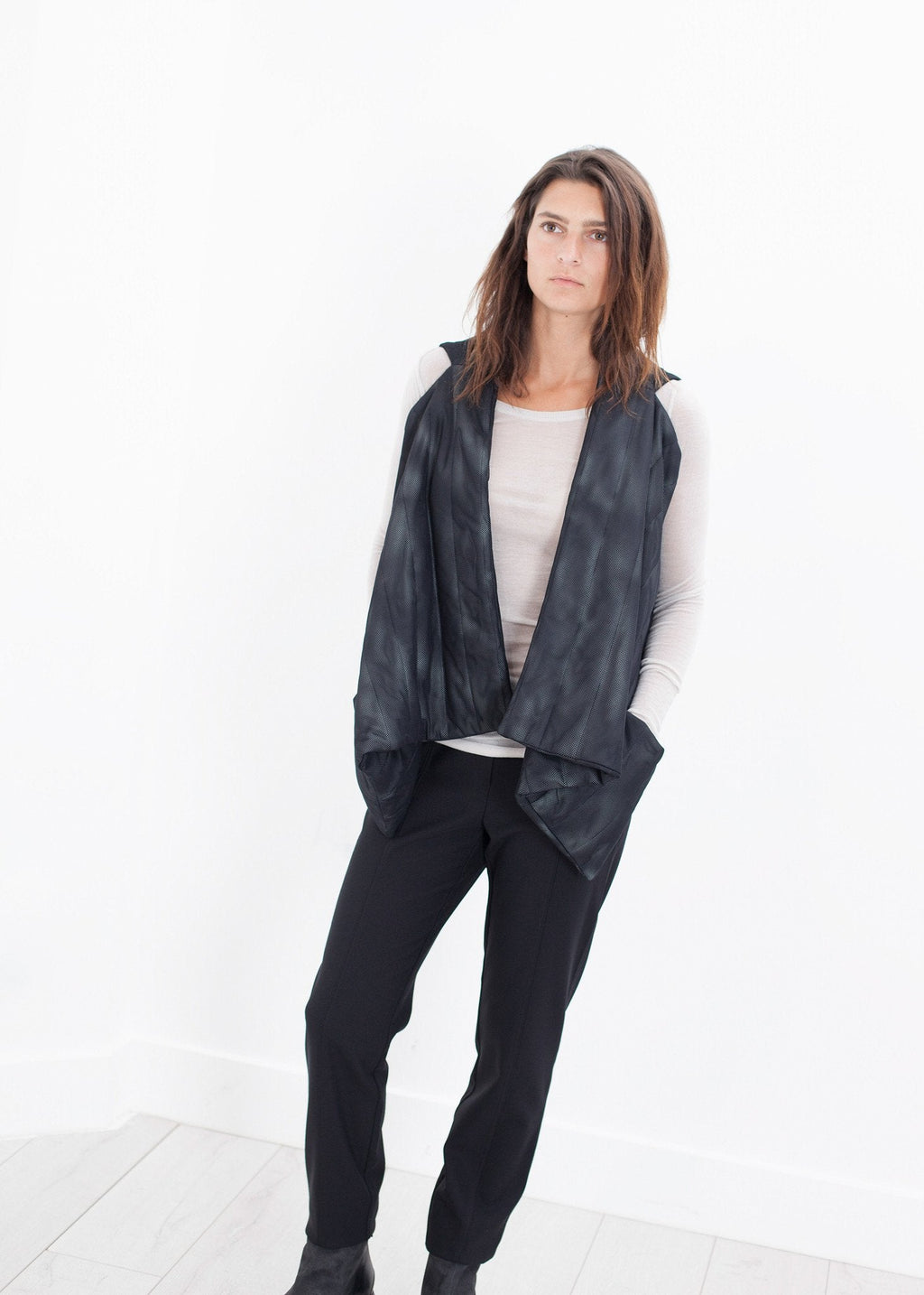 Quilted Mesh Waistcoat in Black/White - raj