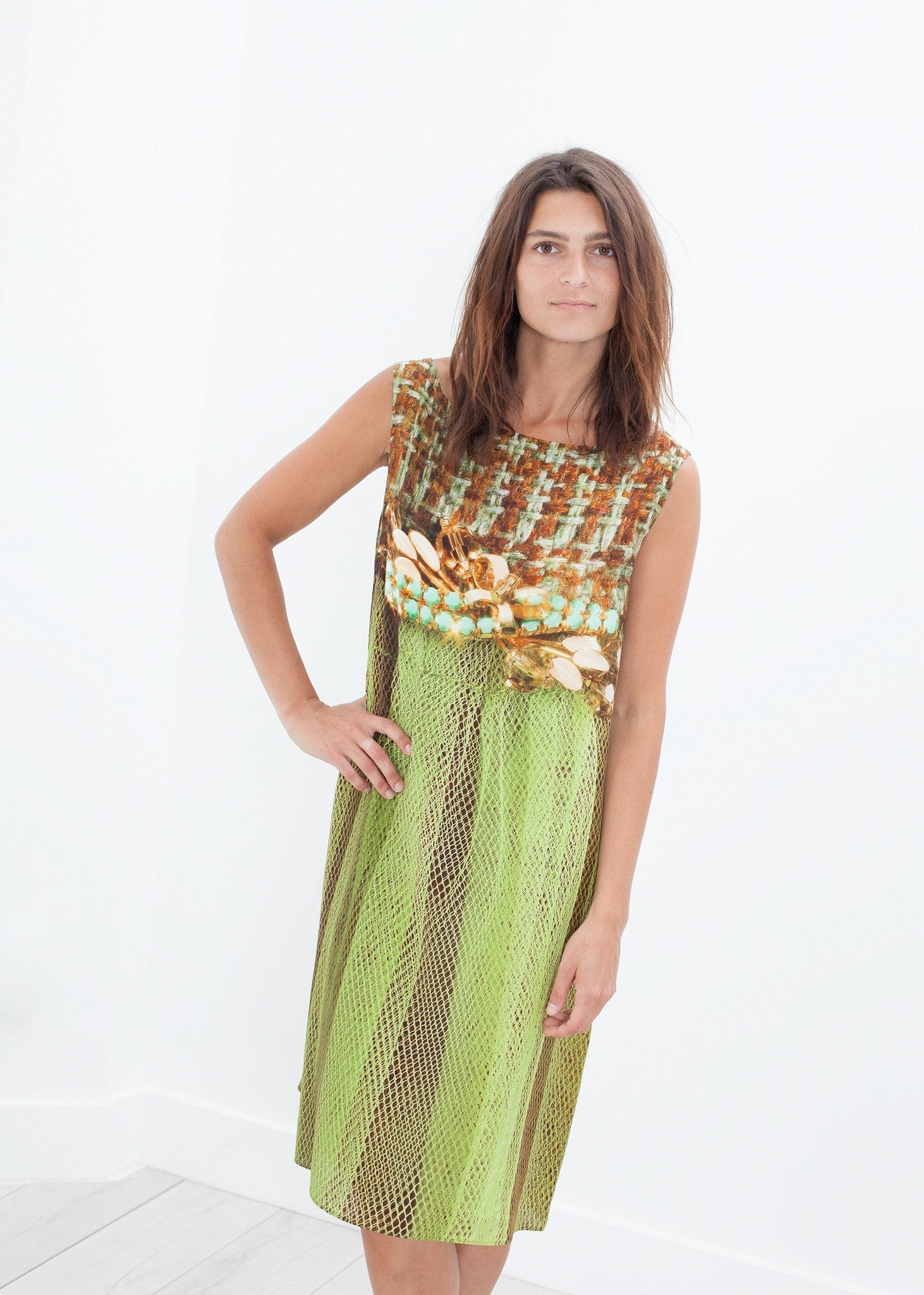 Silk Shift in Tweed and Net - raj