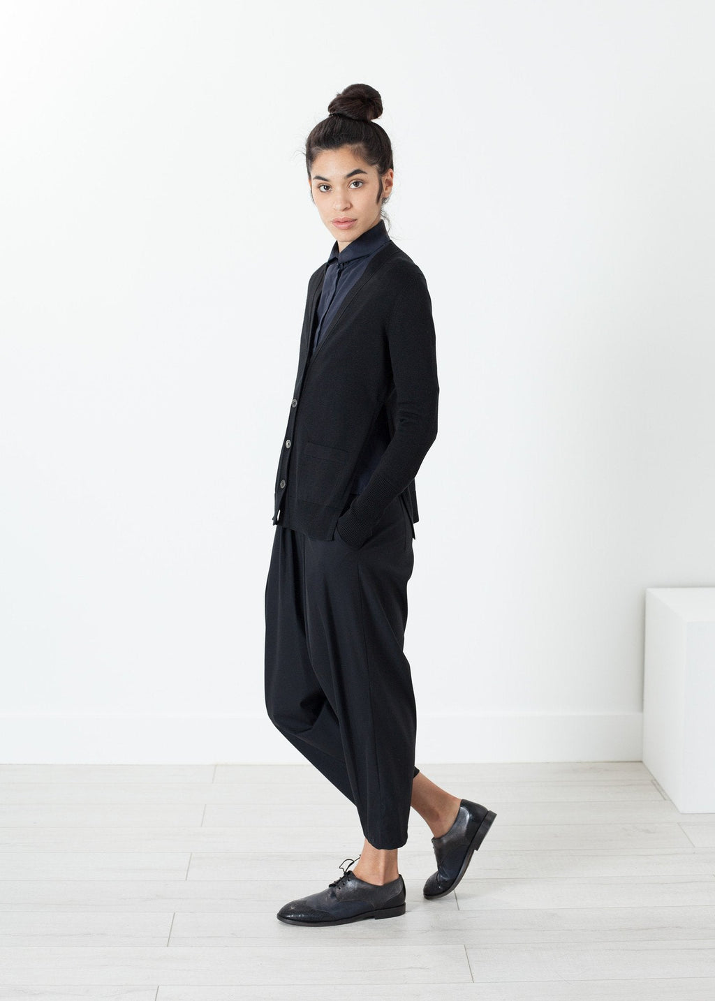 Square Cardigan in Black -nadeem