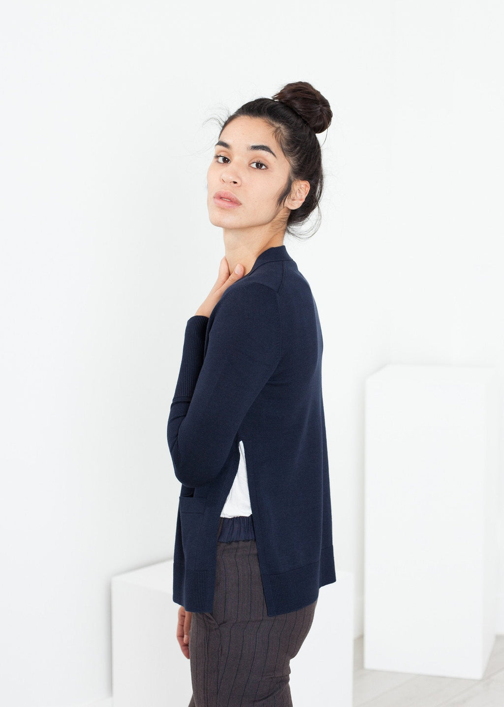 Square Cardigan in Navy -nadeem