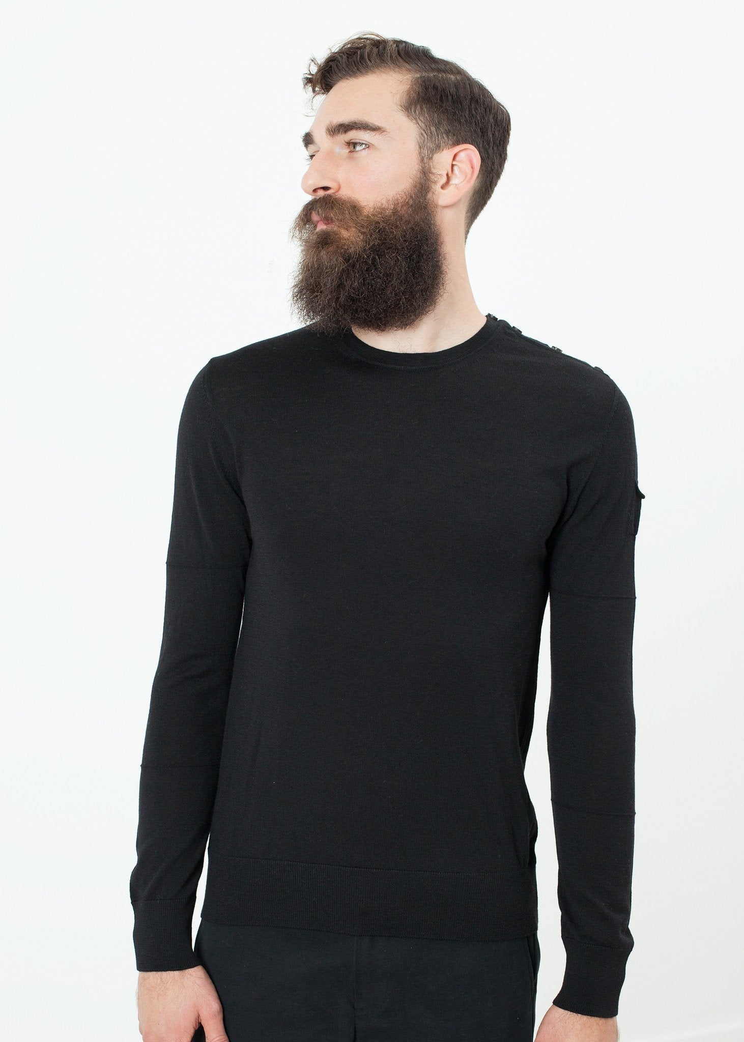 Button Shoulder Pullover in Black right Button Shoulder Pullover in Black