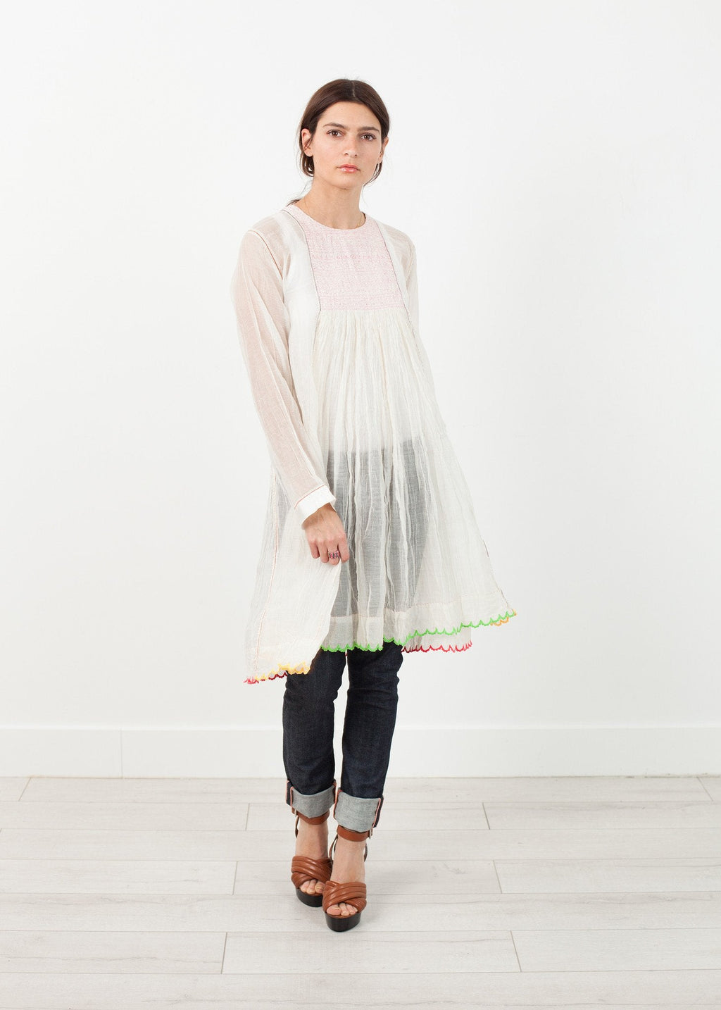 Pink Bib Dress in White -nadeem
