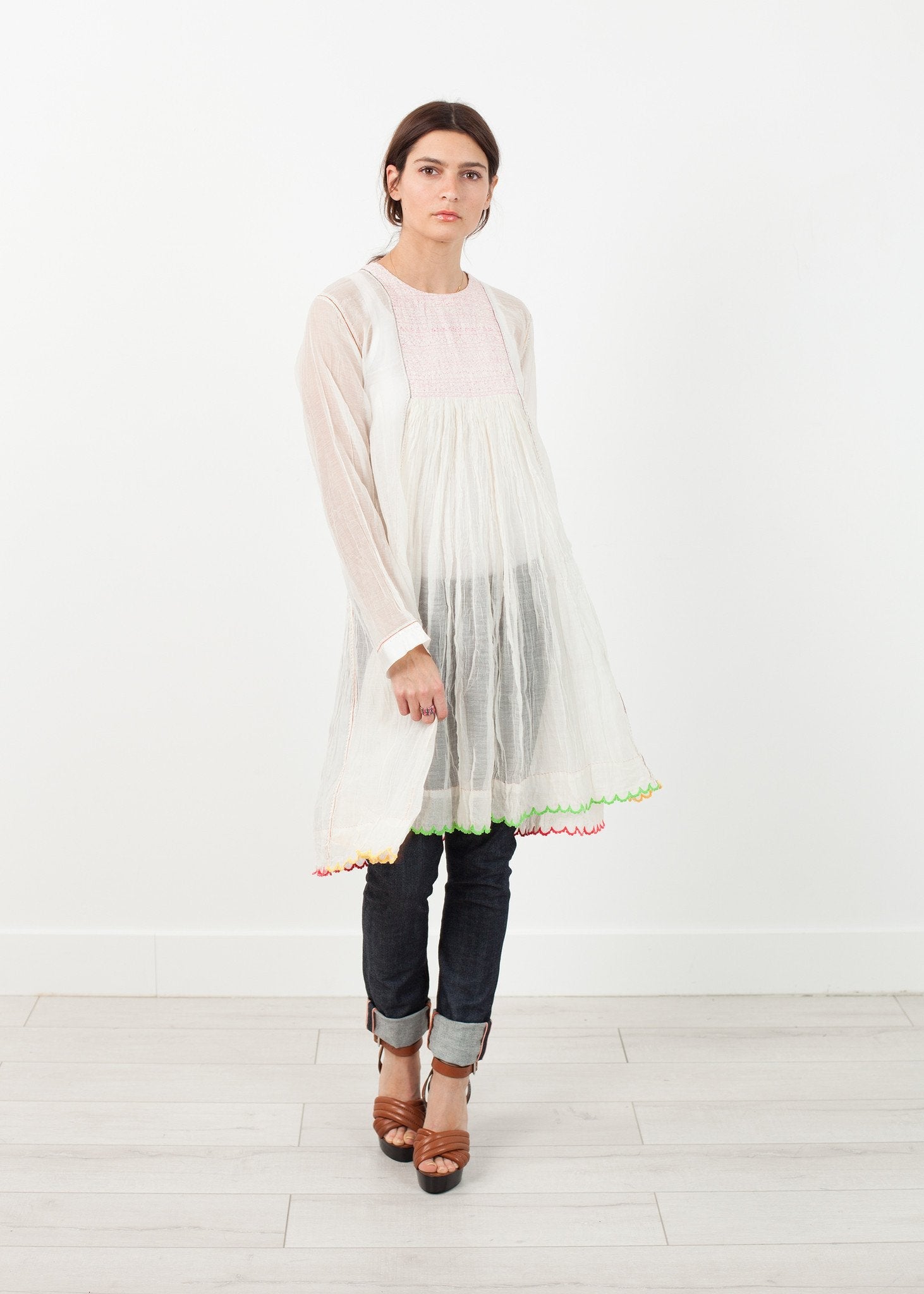 Pink Bib Dress in White -nadeem