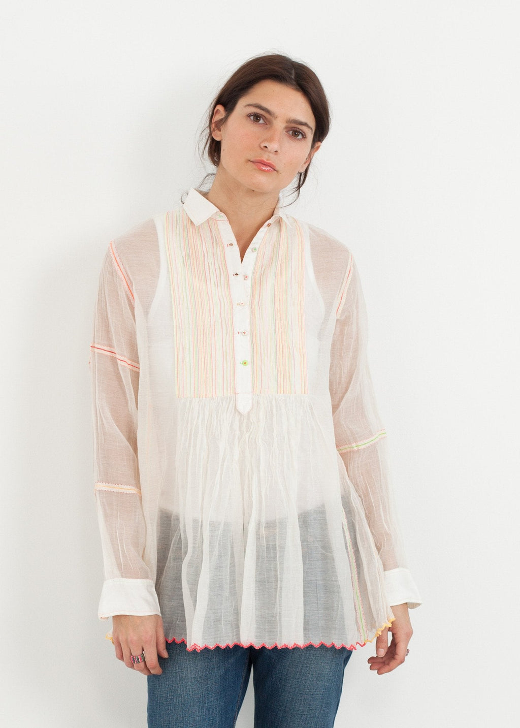 Sheer Rainbow Blouse in White -nadeem