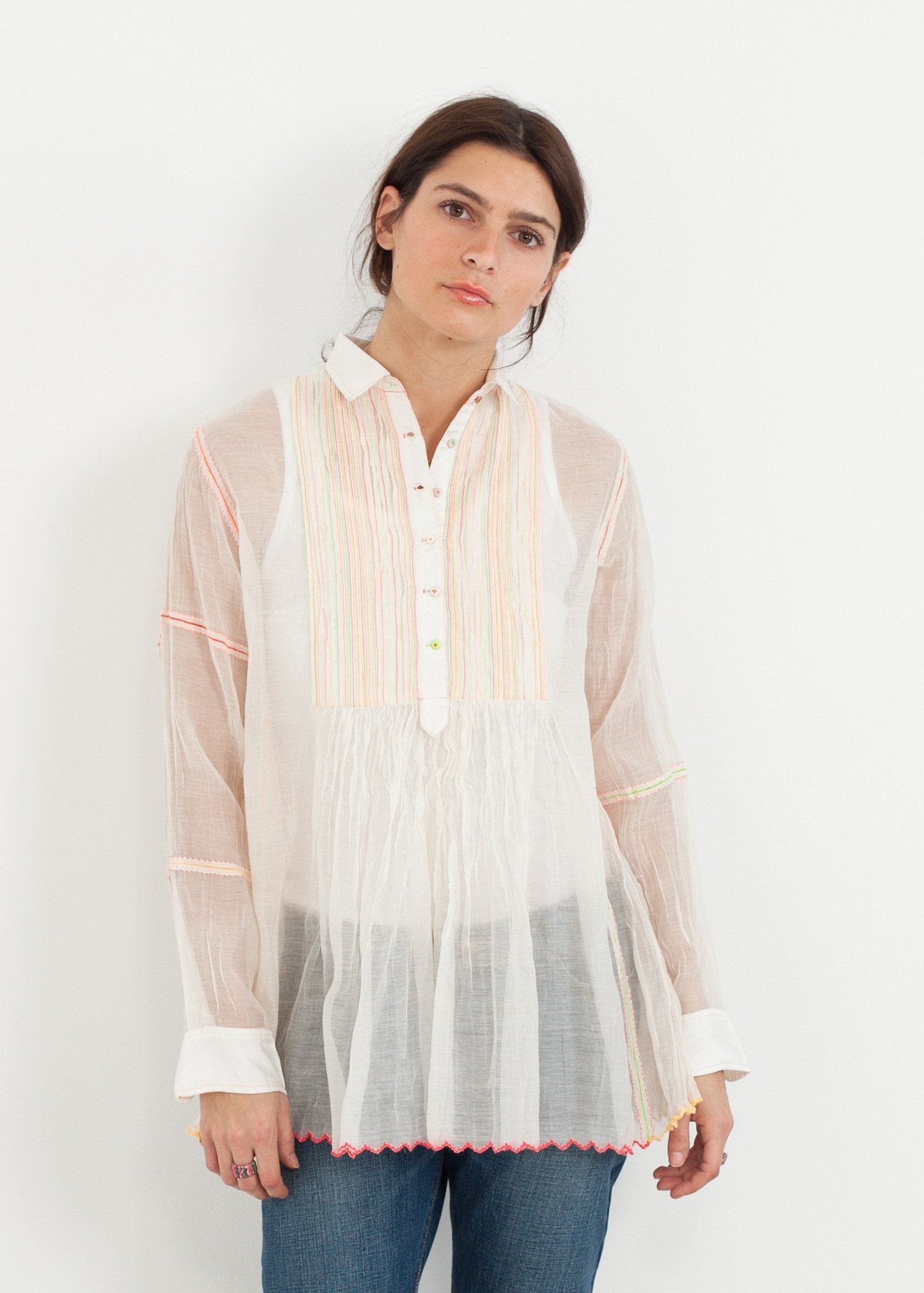 Sheer Rainbow Blouse in White -nadeem