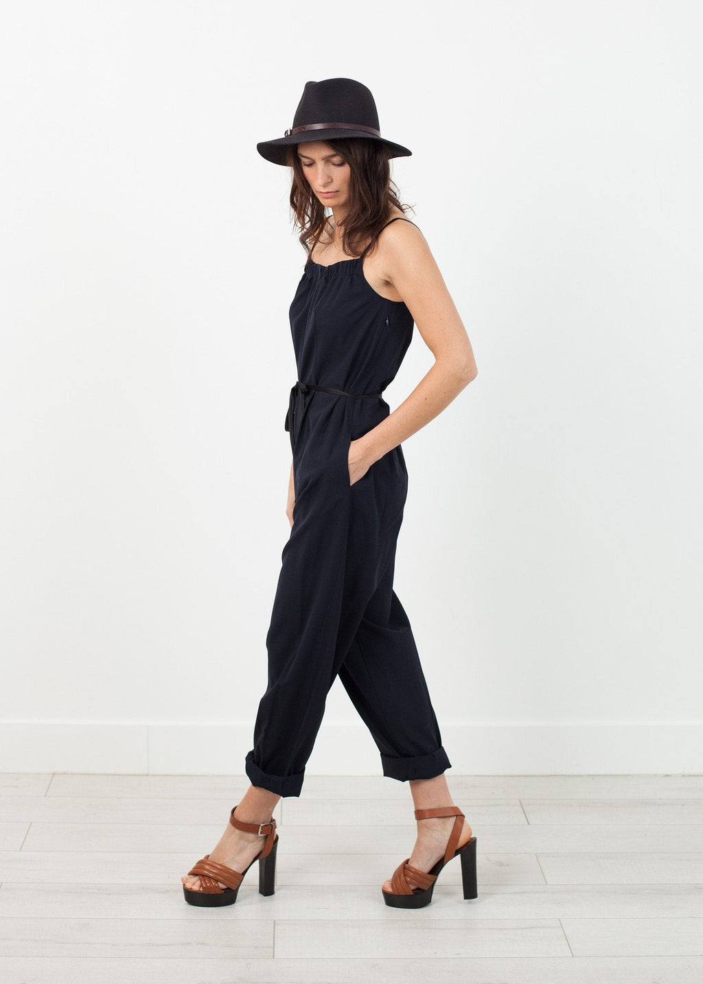 Sleeveless Jumpsuit in Navy -nadeem