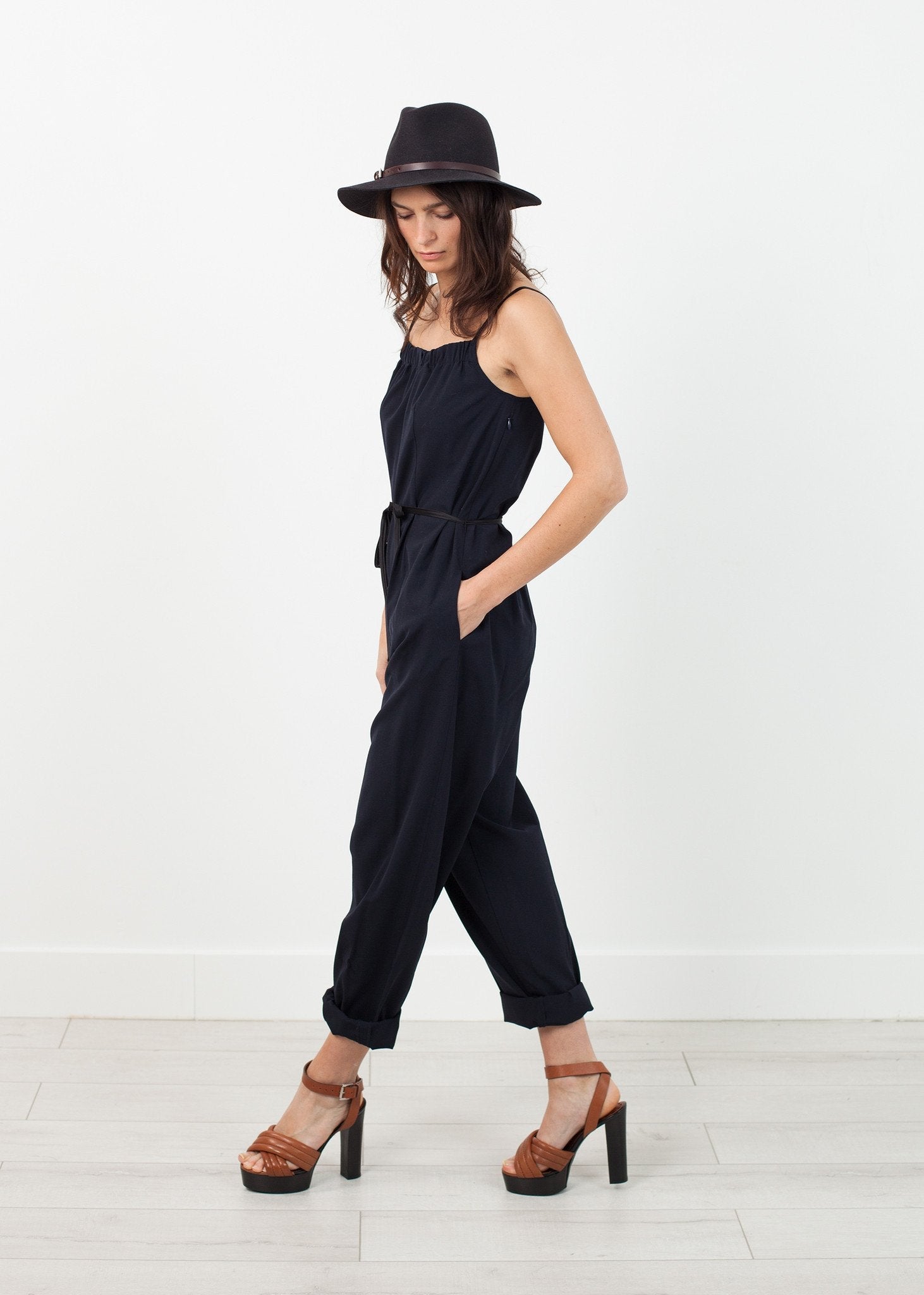 Sleeveless Jumpsuit in Navy -nadeem