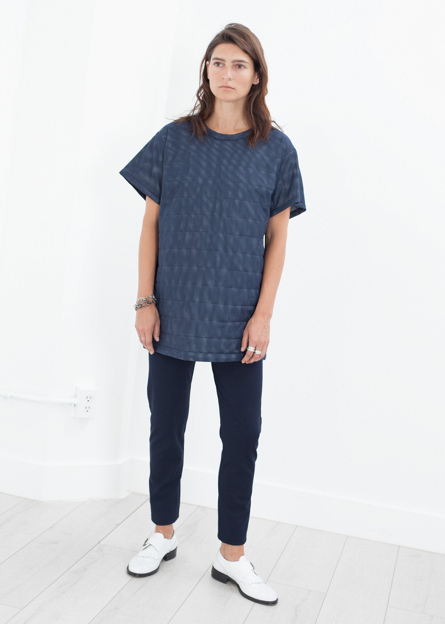 Quilted Mesh Mini Dress in Navy - raj