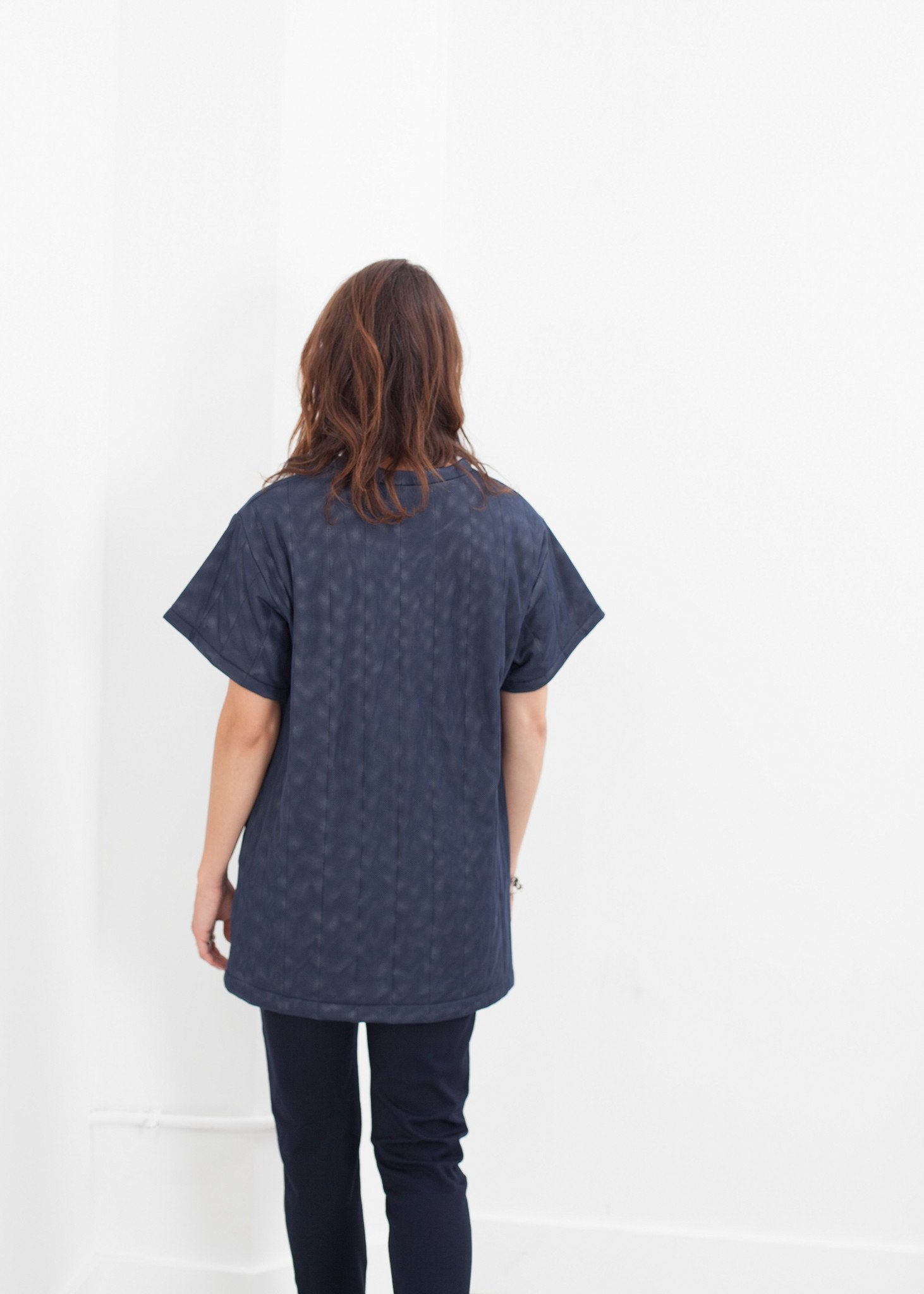 Quilted Mesh Mini Dress in Navy - raj