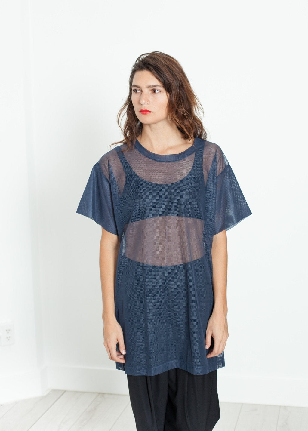 Mesh Over Tee in Navy -nadeem