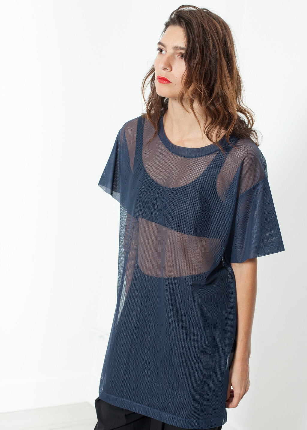 Mesh Over Dress in Navy -nadeem