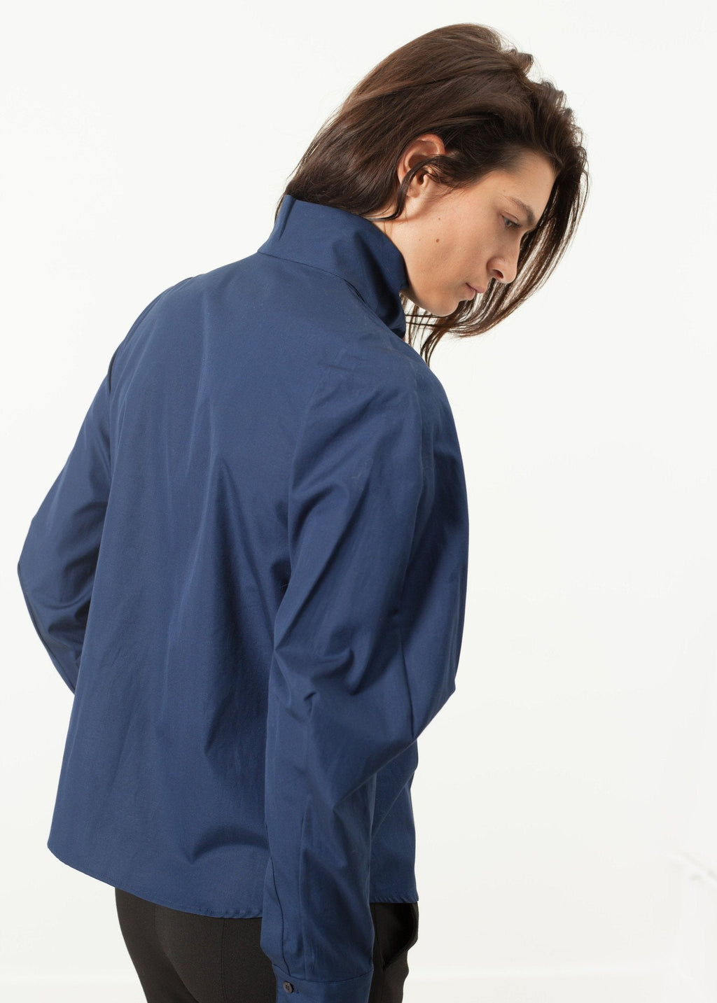 Full Collar Poplin Blouse in Navy - raj