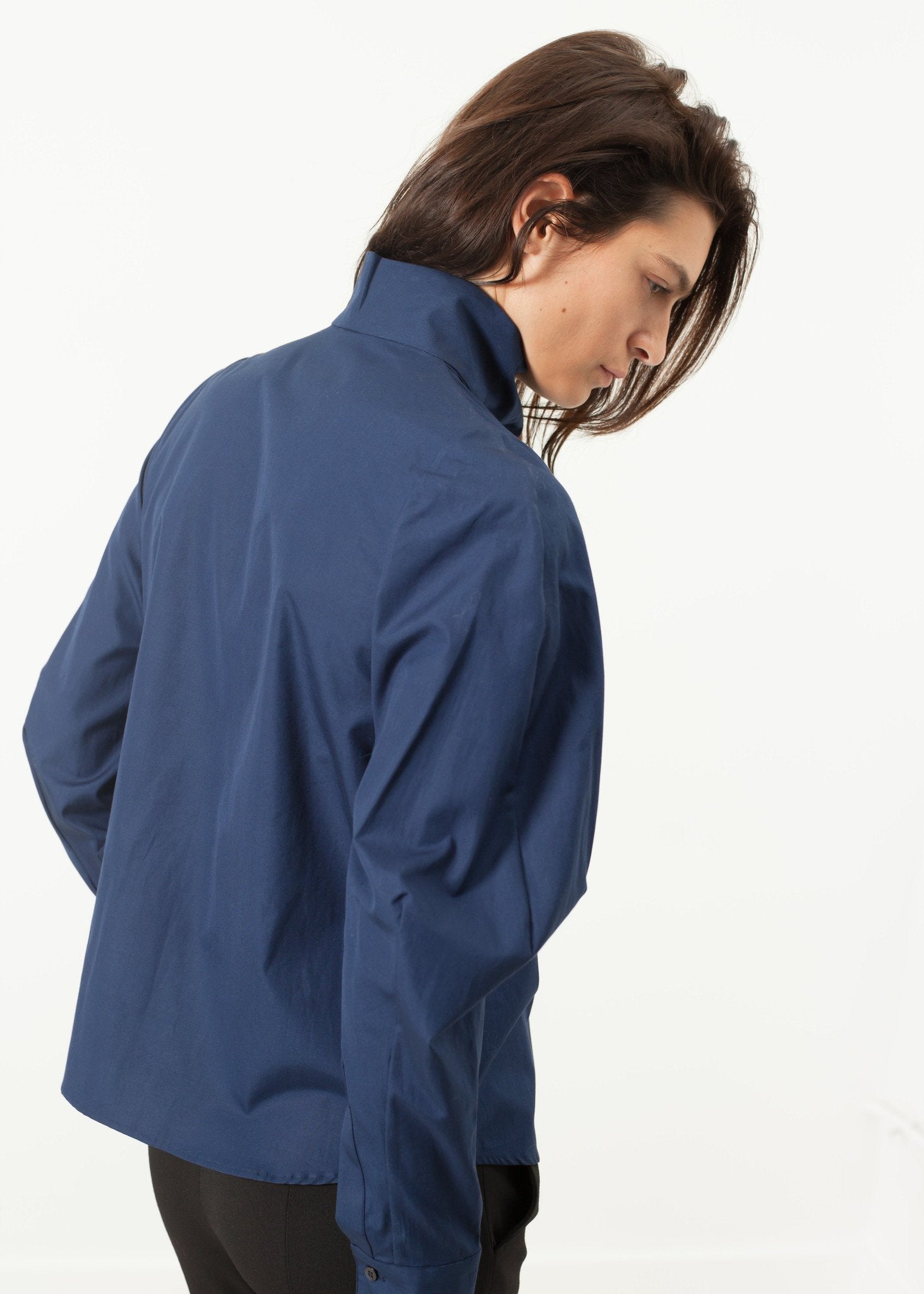 Full Collar Poplin Blouse in Navy - raj