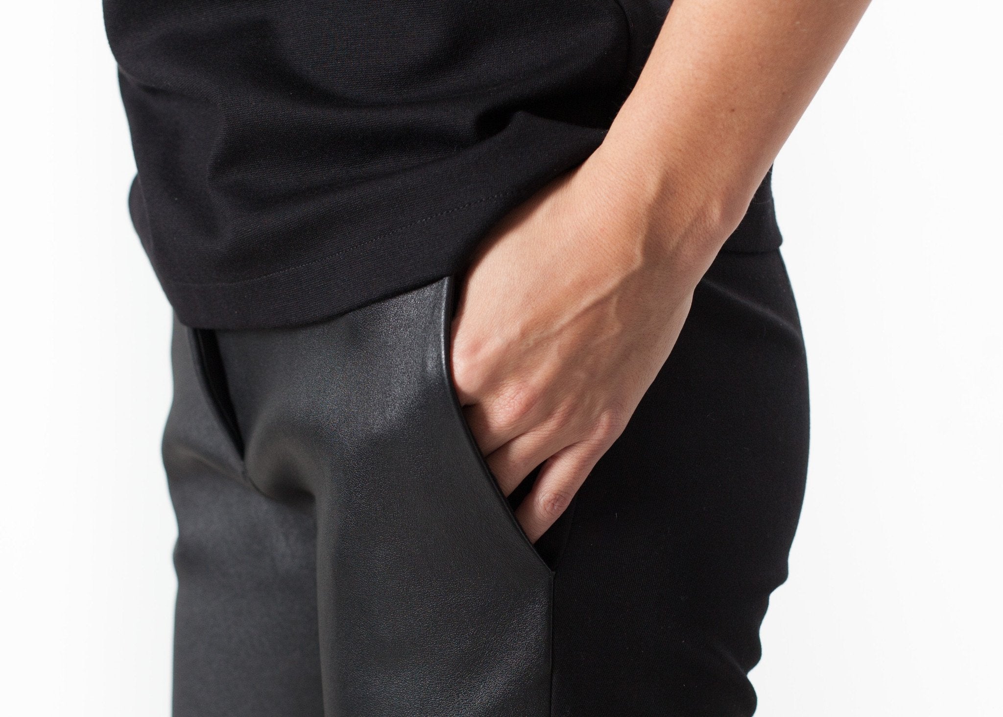 Leather Panel Trouser in Black - raj