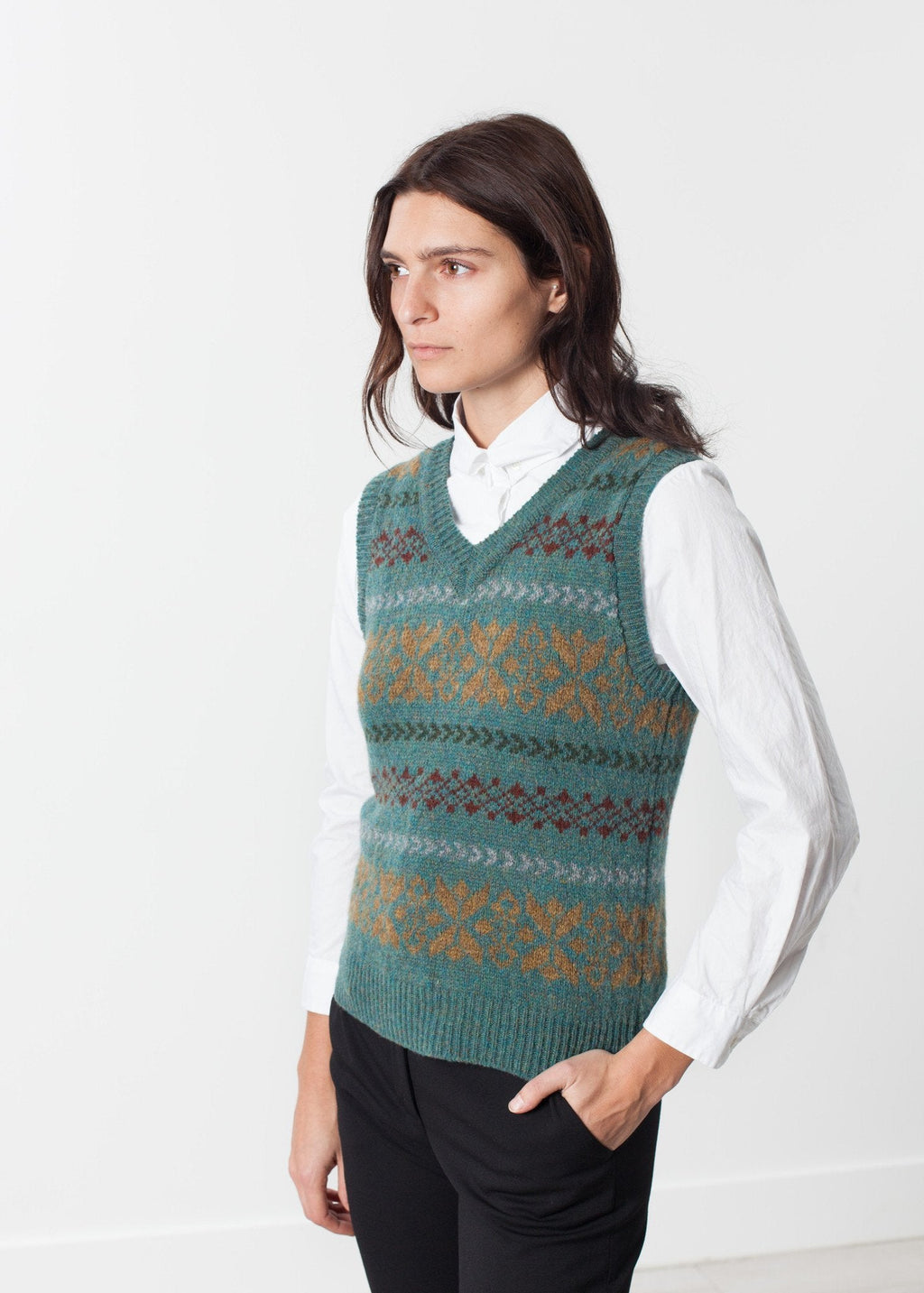 Fair Isle Vest in Army right Fair Isle Vest in Army