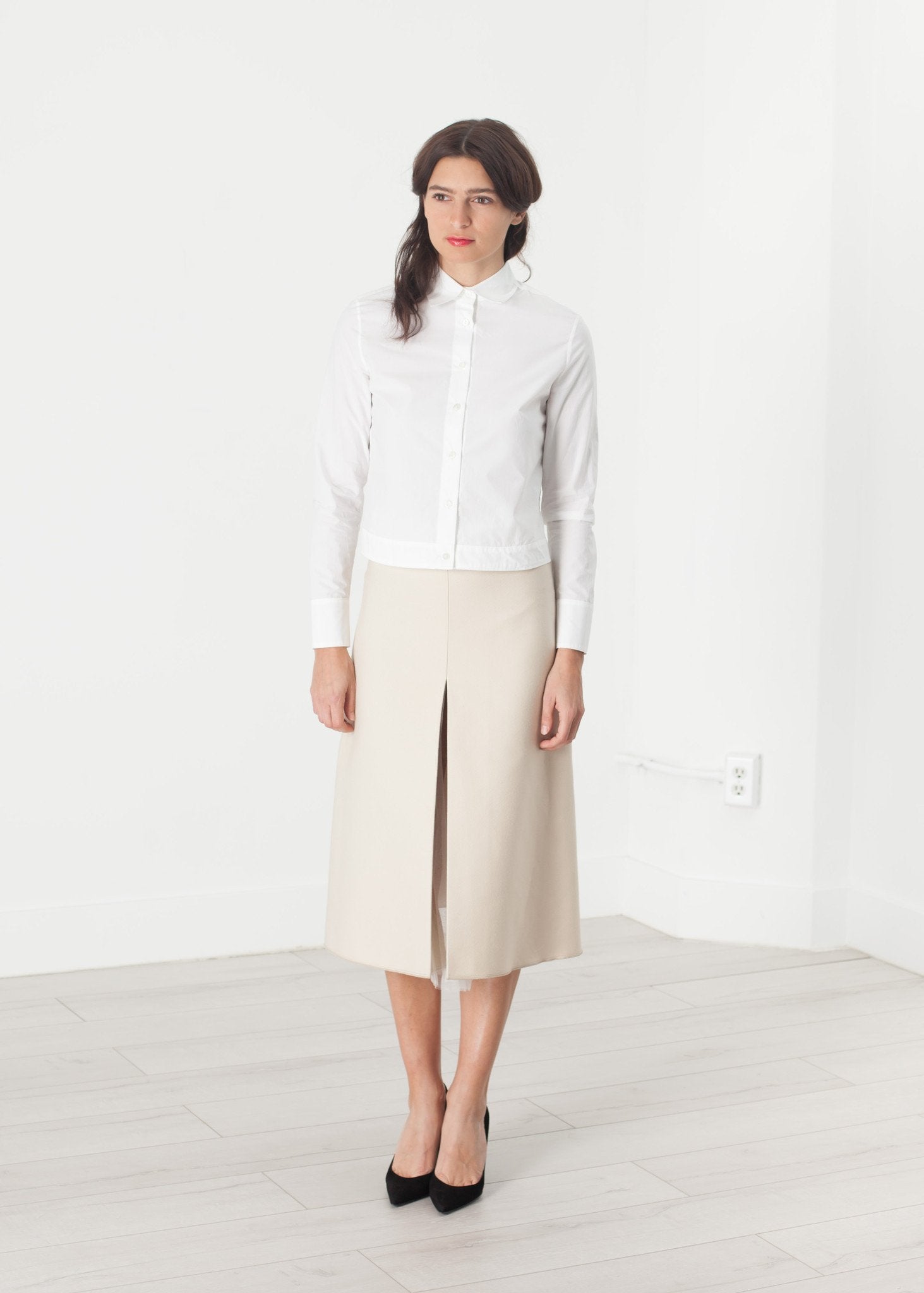 Tulle Pleat Skirt in Cream -nadeem