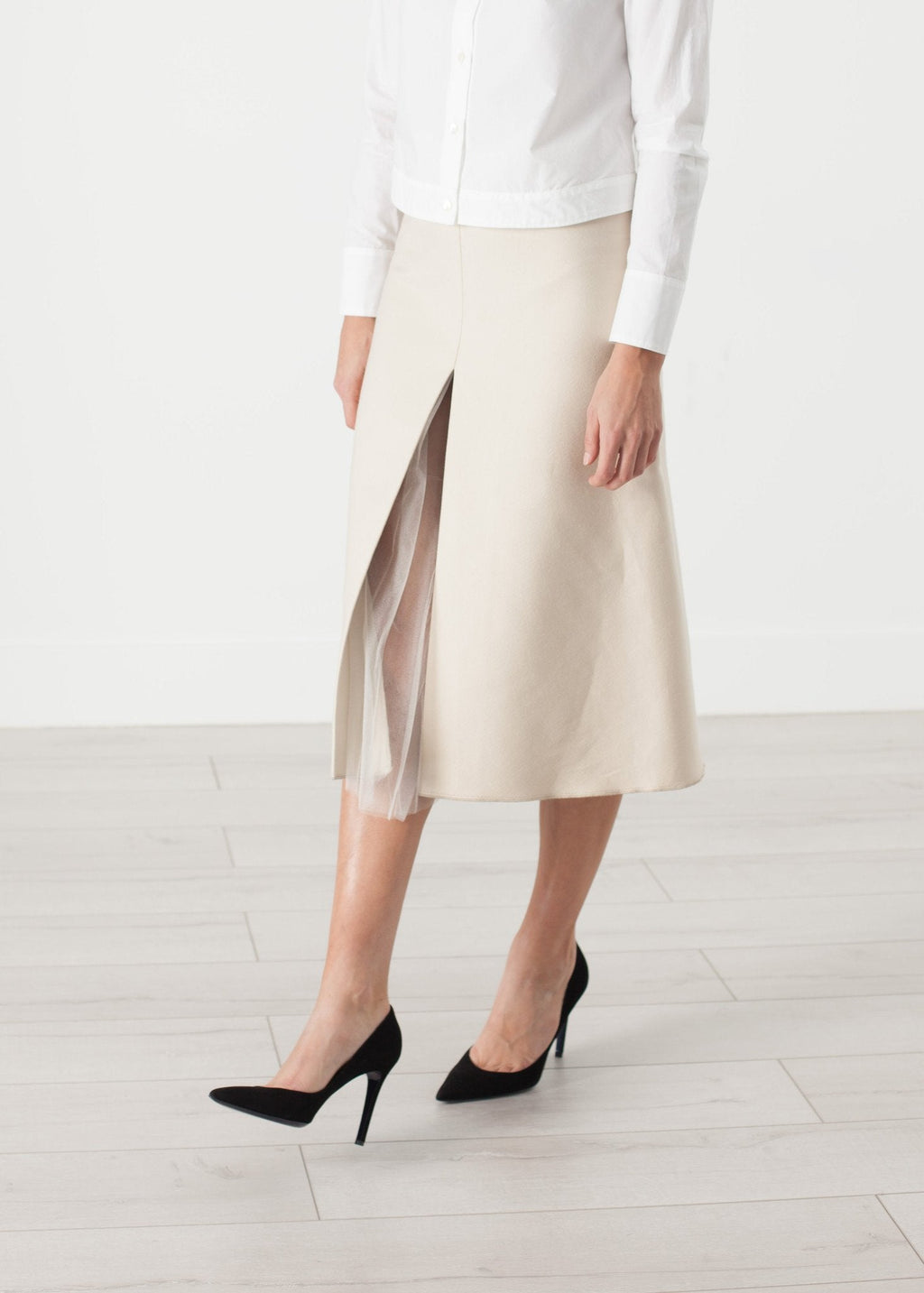 Tulle Pleat Skirt in Cream - raj