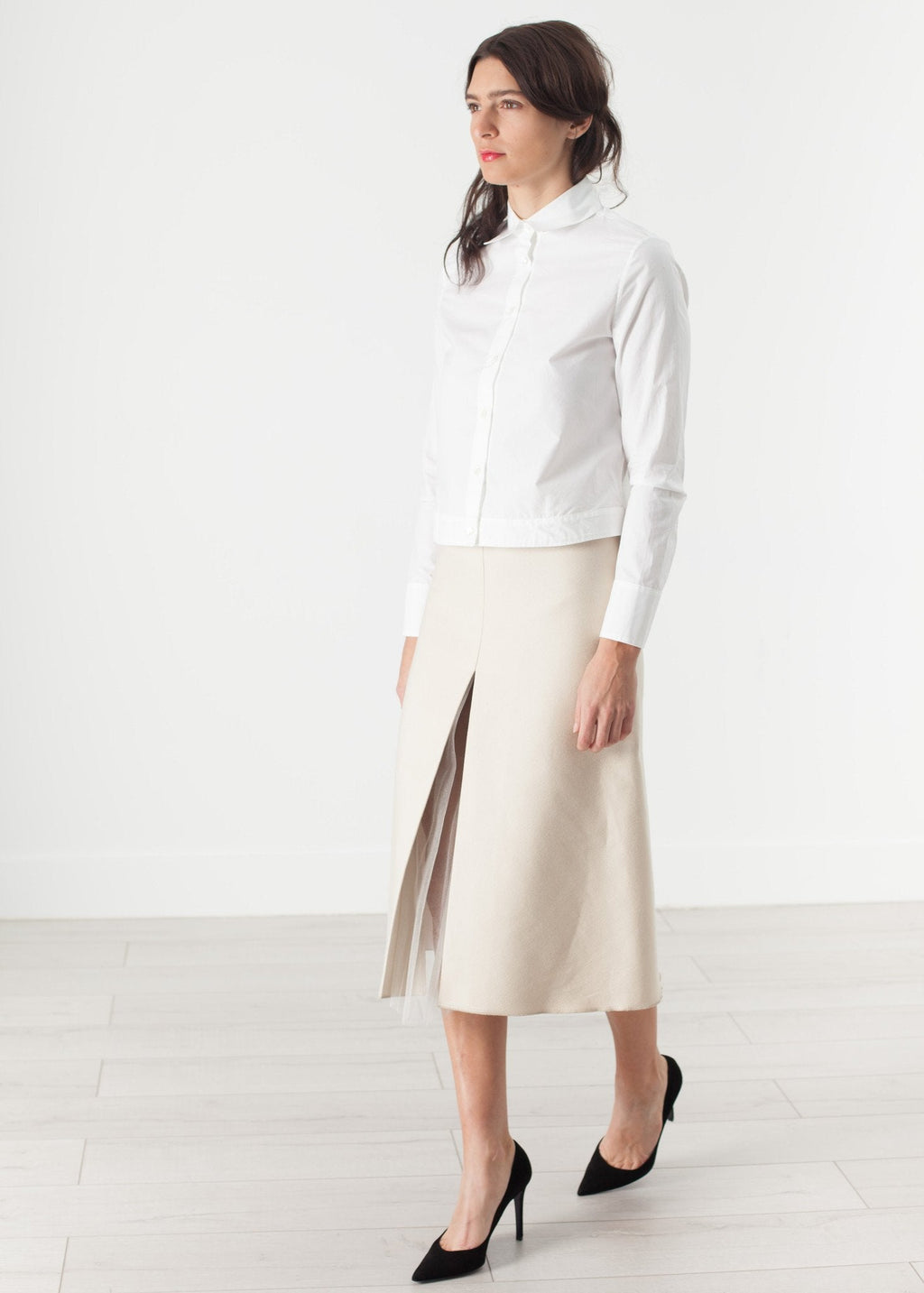 Tulle Pleat Skirt in Cream - raj