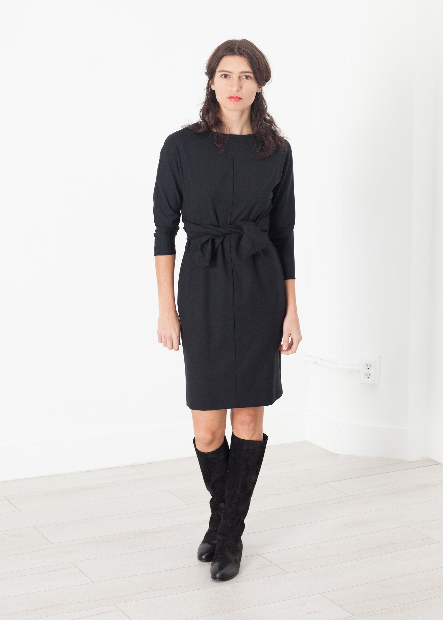 Tie Waist Dress in Black -nadeem