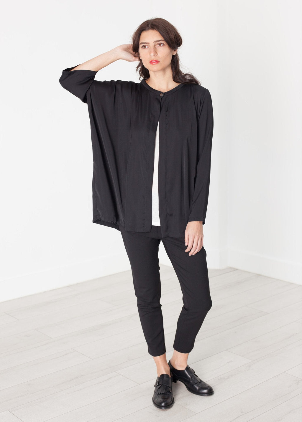 Unbalanced Cardigan in Black -nadeem
