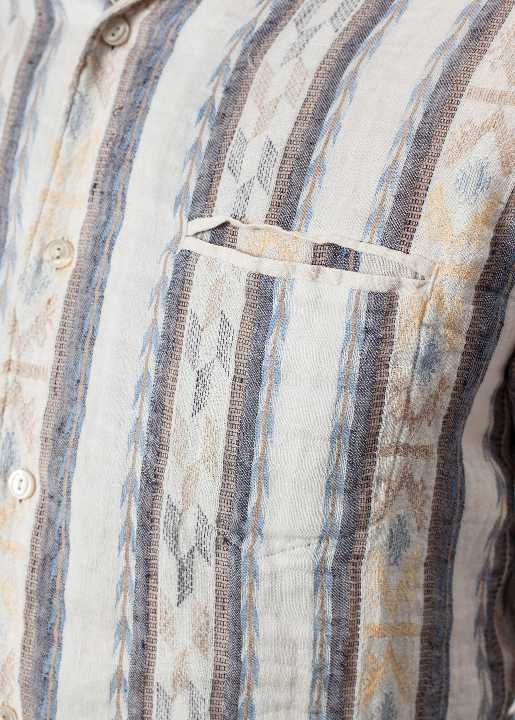 Linen Western Shirt in Beige/Blue - raj