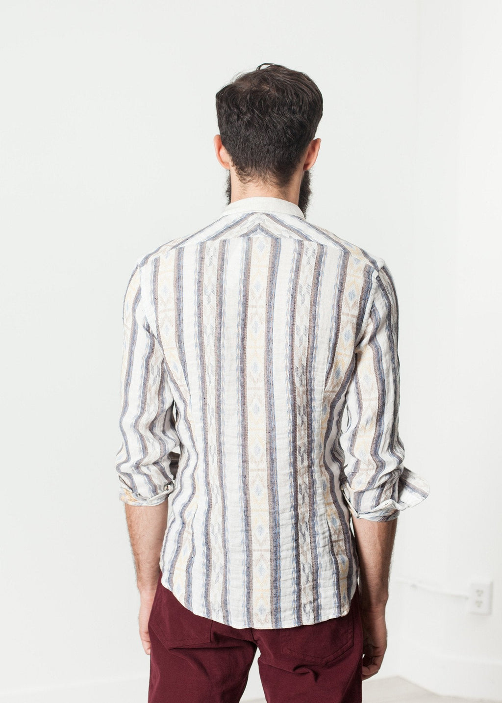 Linen Western Shirt in Beige/Blue - raj