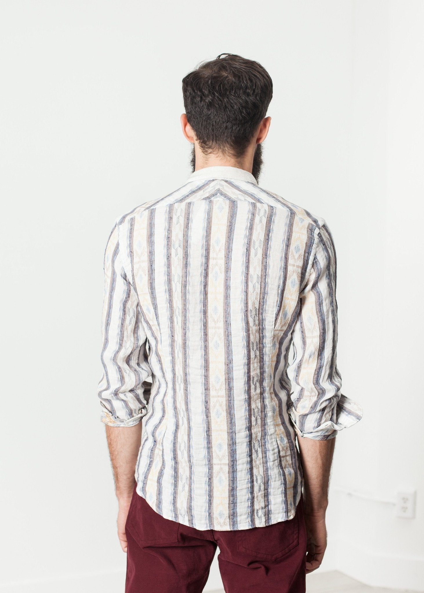 Linen Western Shirt in Beige/Blue - raj