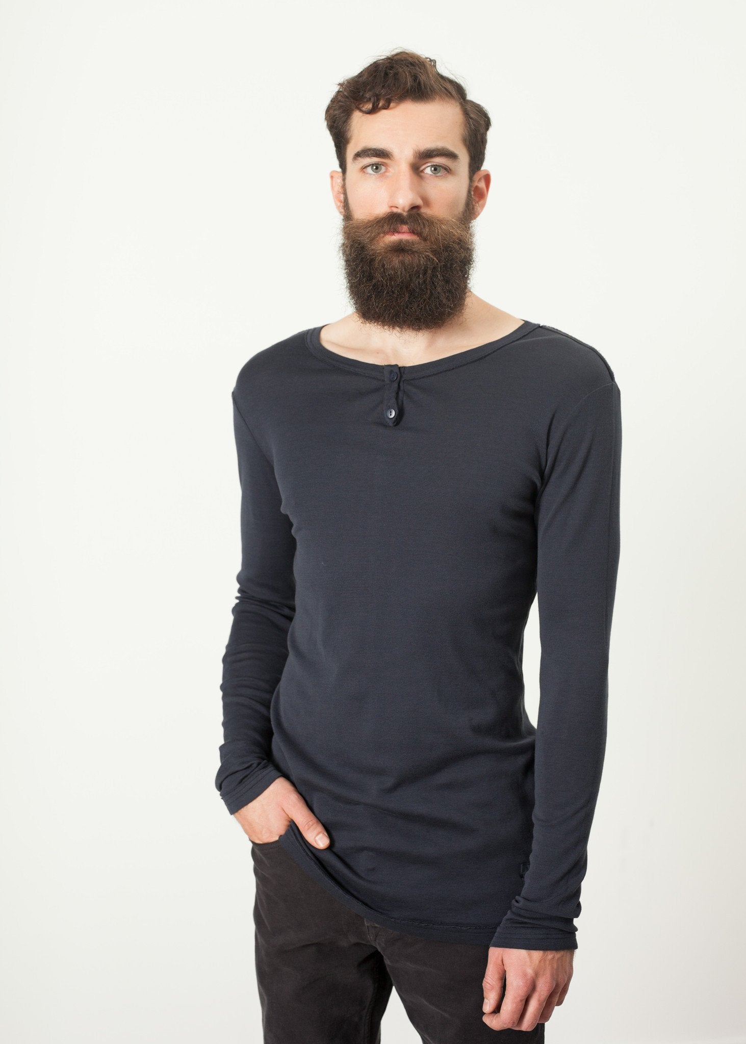Cotton Henley in Blue Grey right Cotton Henley in Blue Grey
