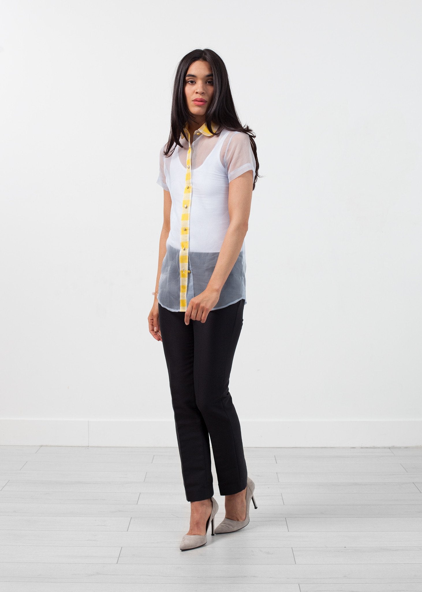 Sheer Button-Up Blouse in Pale Blue -nadeem