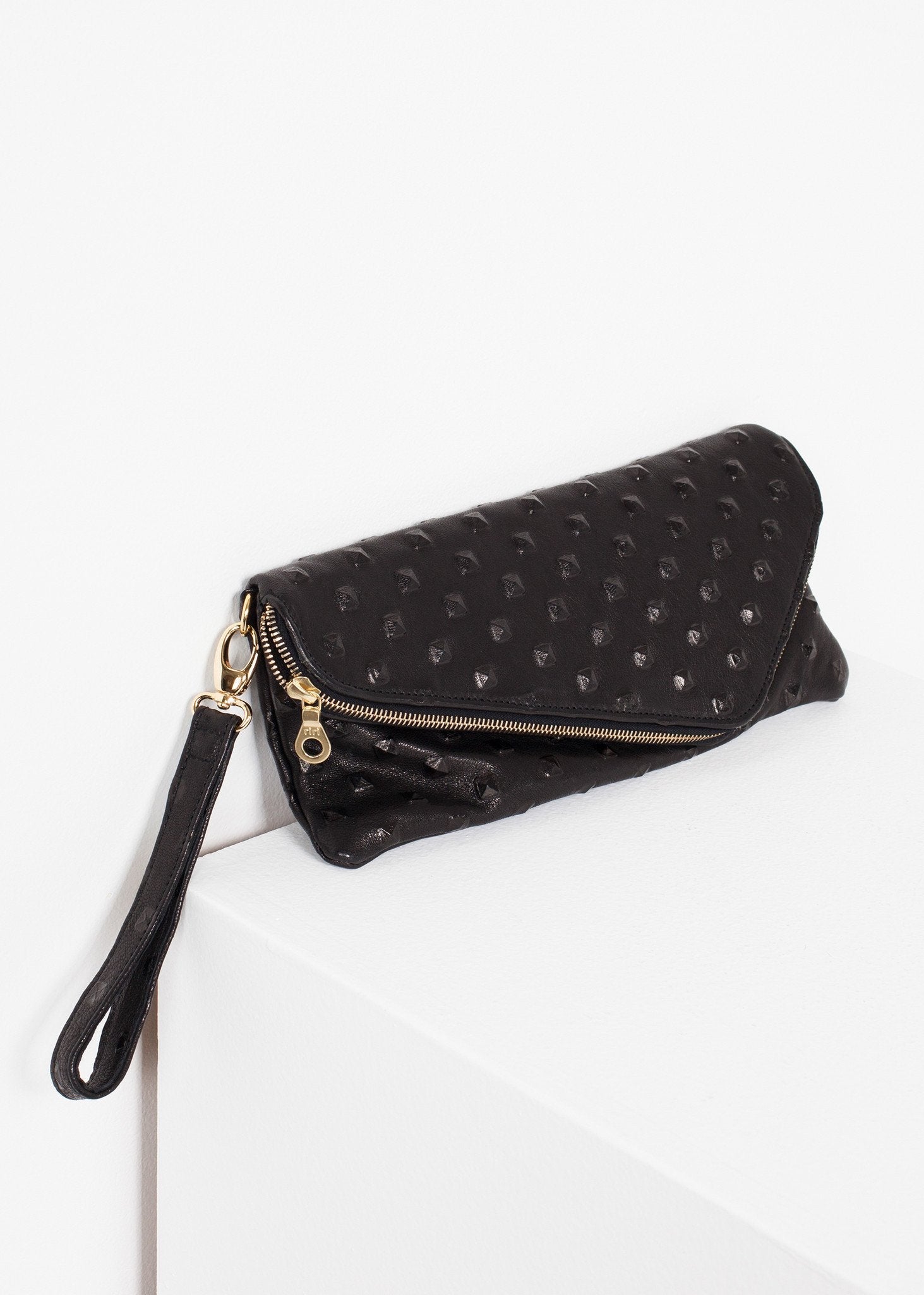Roxanne Leather Clutch in Black -nadeem