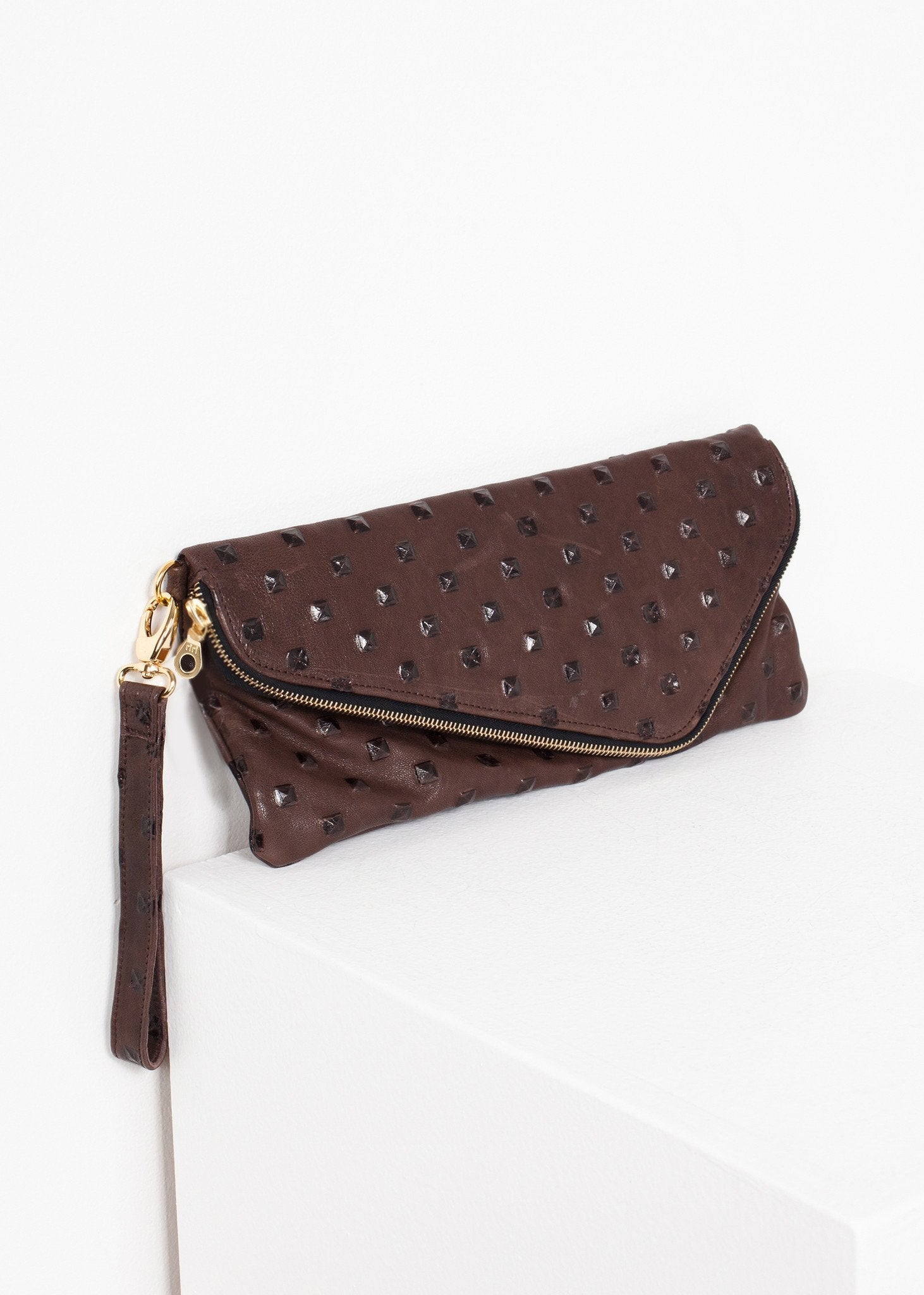 Roxanne Leather Clutch in Brown -nadeem