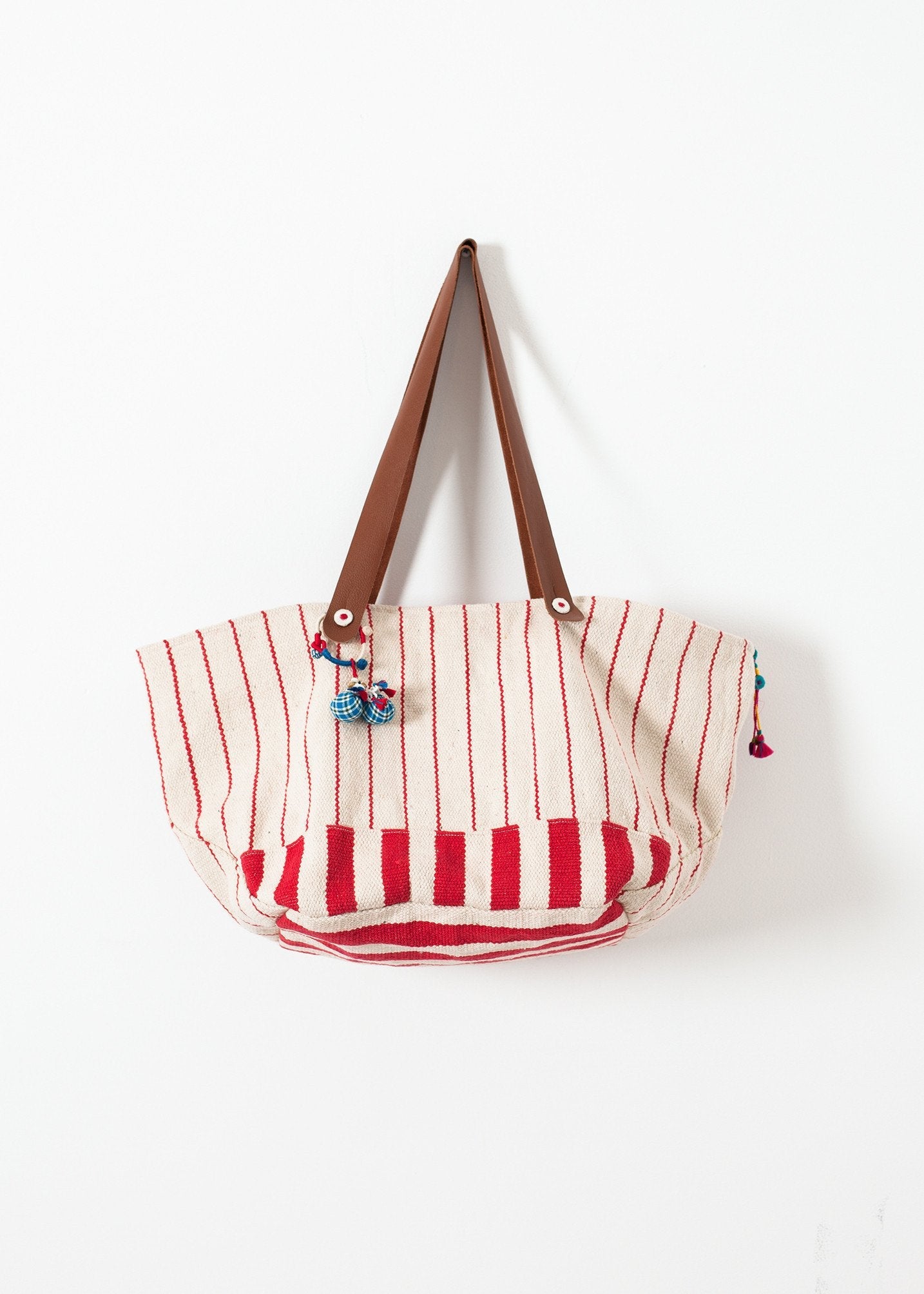 Woven Oversized Tote in Red Stripe -nadeem