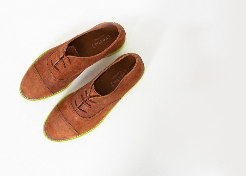 Suede Oxford in Natural/Lime - raj