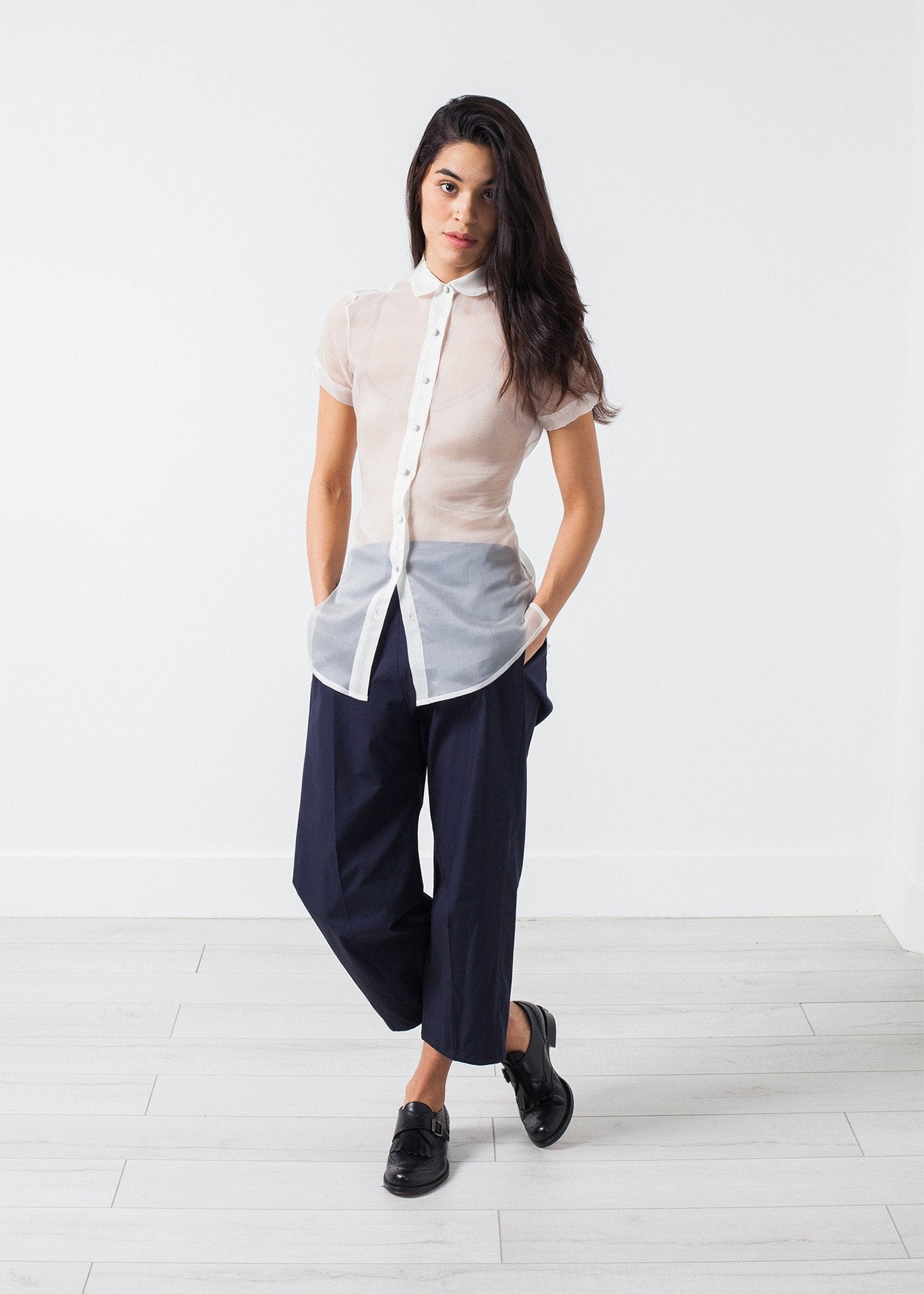 Sheer Button-Up Blouse in Ivory -nadeem
