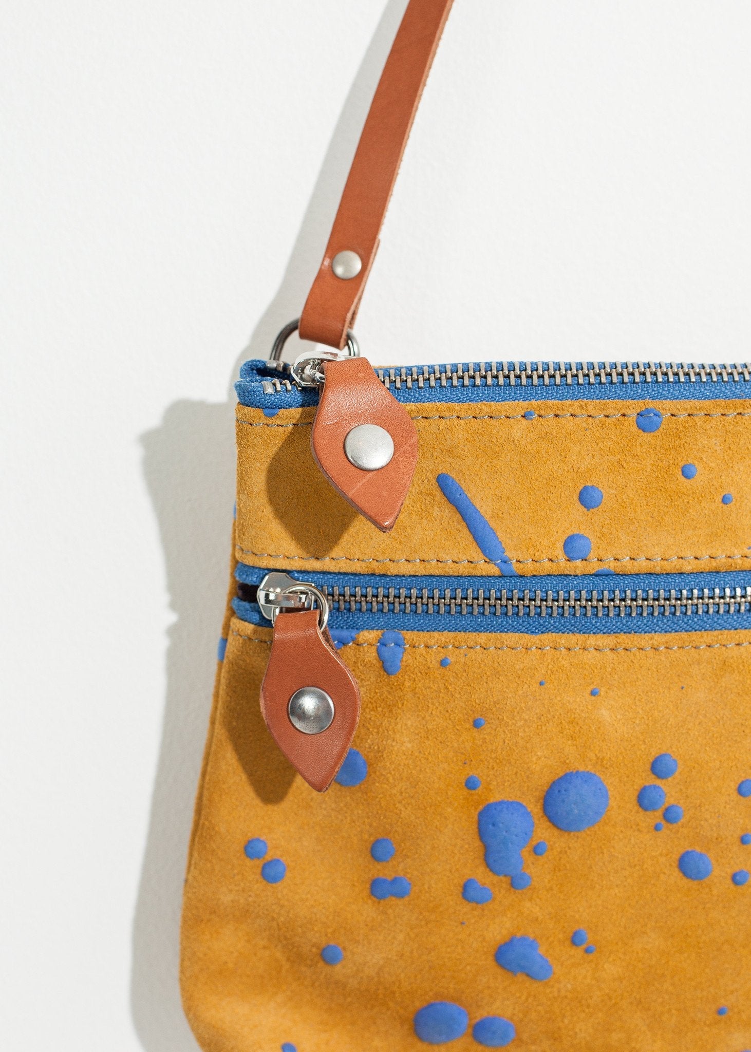 Ink Splatter Shoulder Bag in Mustard/Blue - raj