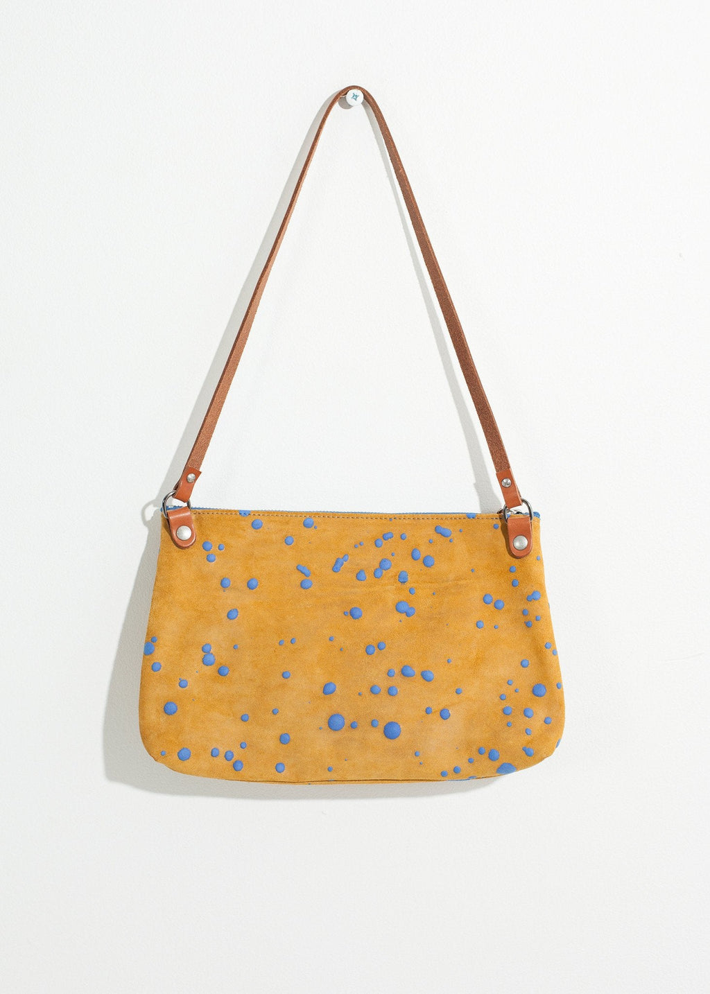 Ink Splatter Shoulder Bag in Mustard/Blue - raj