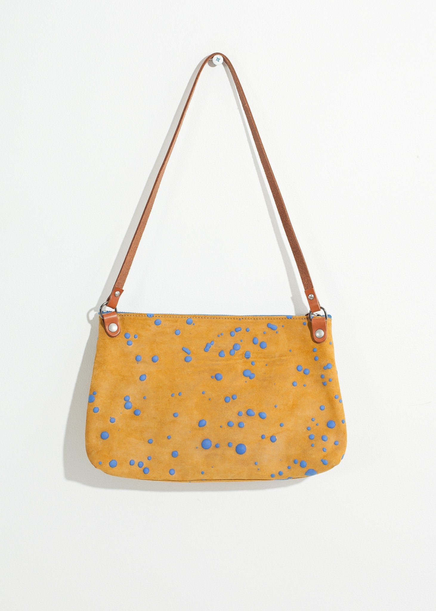 Ink Splatter Shoulder Bag in Mustard/Blue - raj