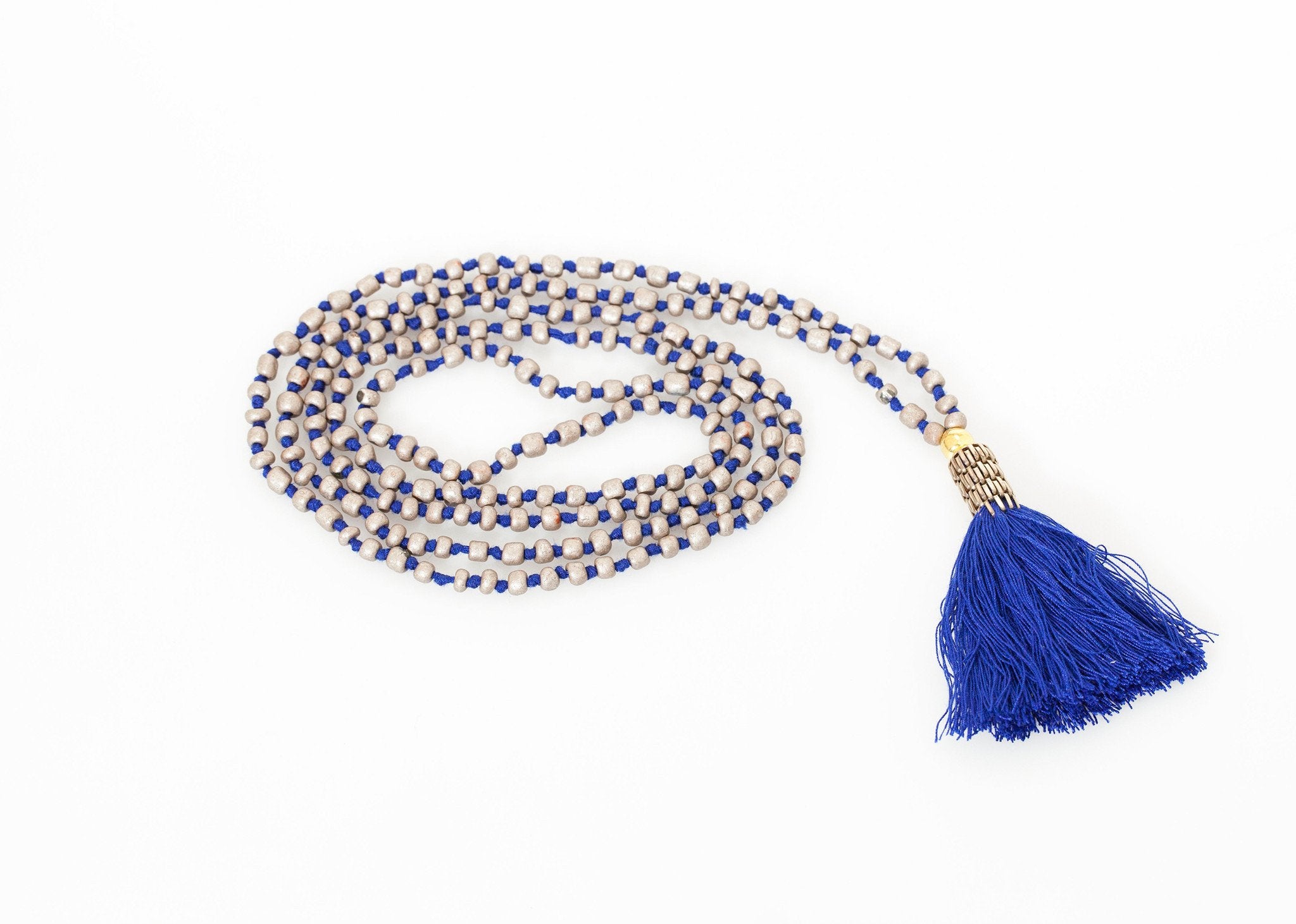 Prayer Bead Necklace in Grey/Blue -nadeem
